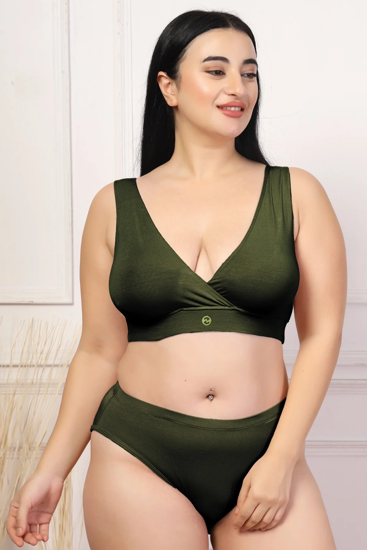 247 (Upgraded) Army Green Modal Padded Maternity Feeding Bra - Image 4