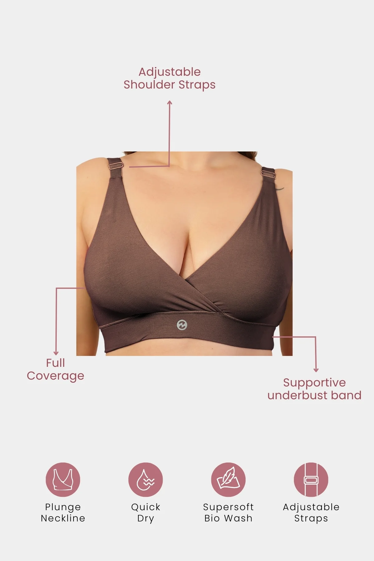247 Extra Support Cotton Feeding Bra with Adjuster - Brown - Image 2