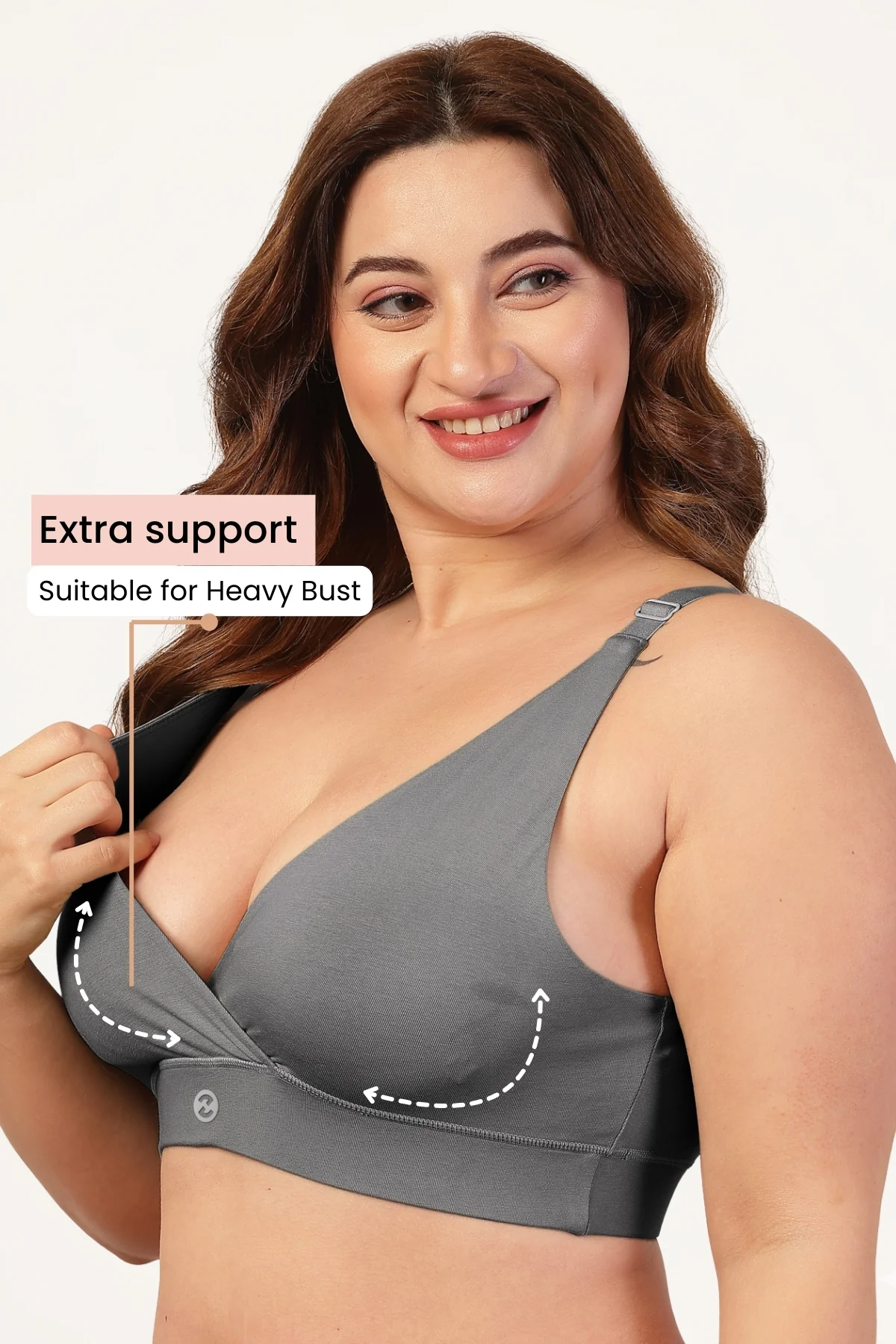247 Extra Support Cotton Feeding Bra with Adjuster - Dark Grey - Image 3