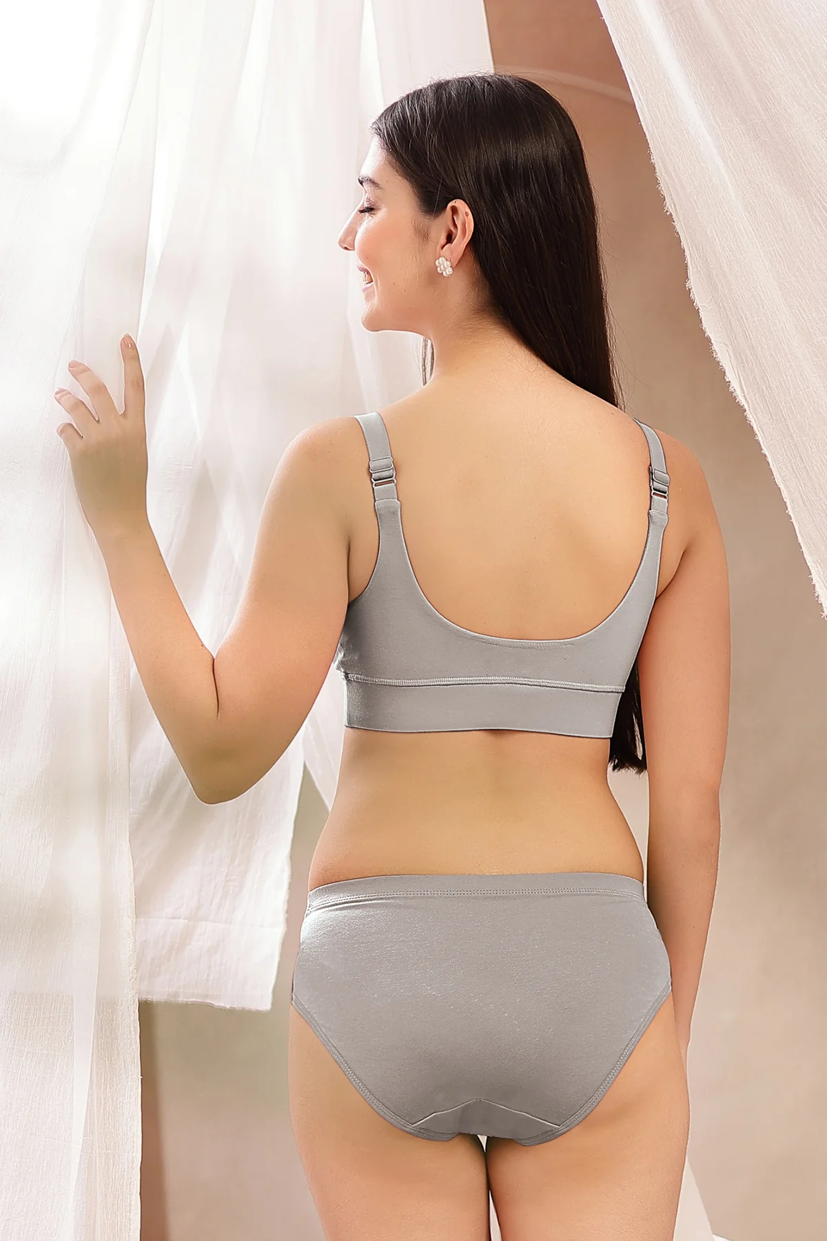 247 Extra Support Cotton Feeding Bra with Adjuster - Light Grey - Image 15