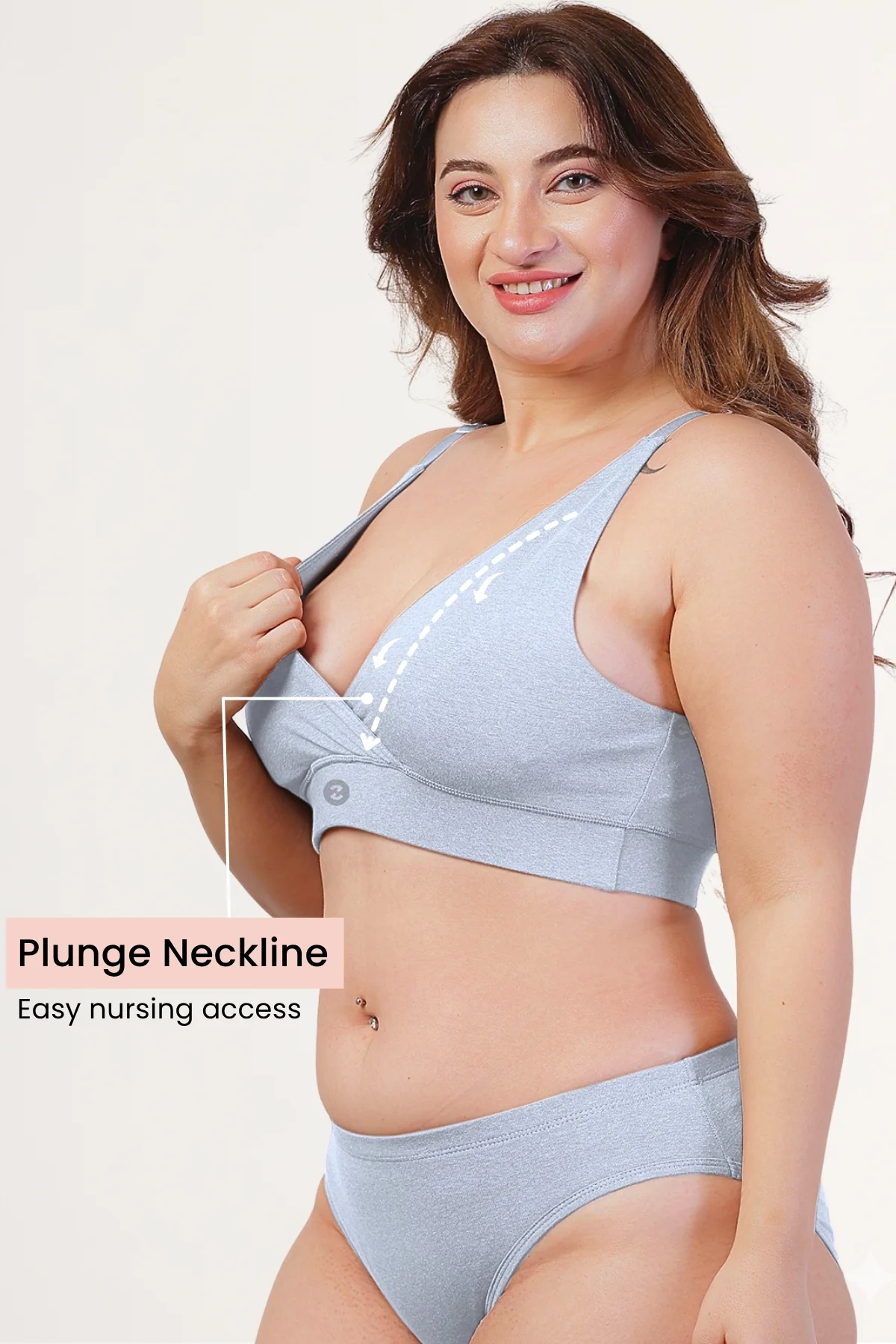 247 Extra Support Cotton Feeding Bra with Adjuster - Light Grey - Image 3