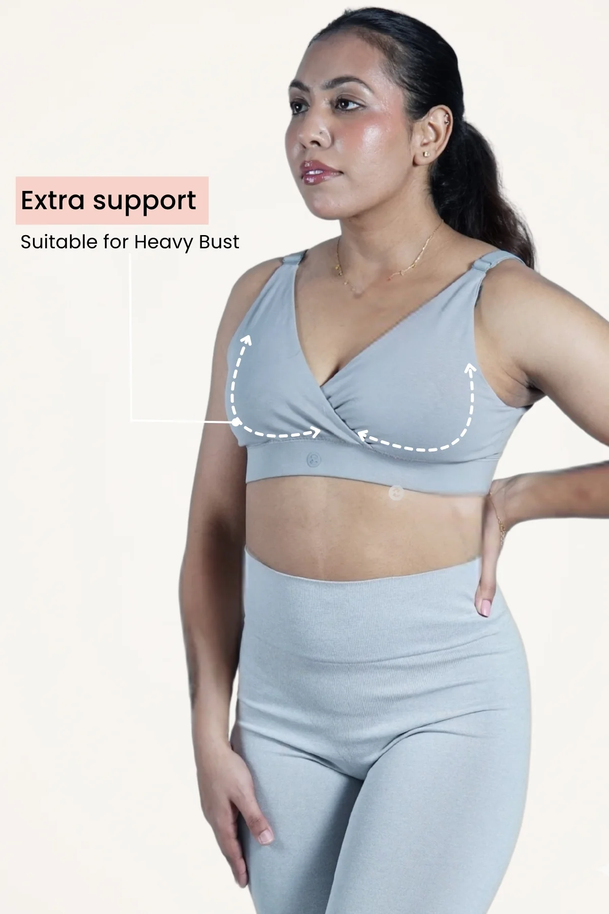 247 Extra Support Cotton Feeding Bra with Adjuster - Light Grey - Image 5