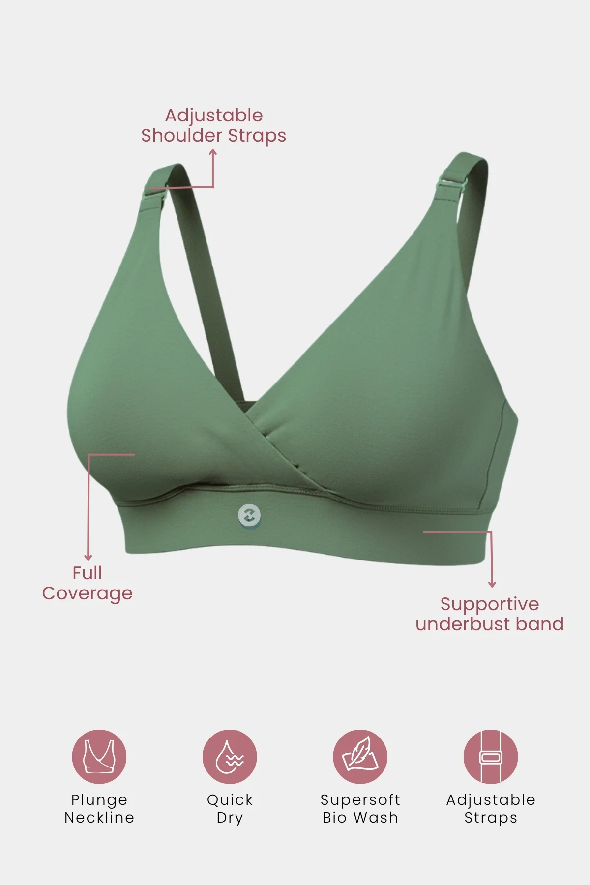 247 Extra Support Cotton Feeding Bra with Adjuster - Medium Green - Image 2