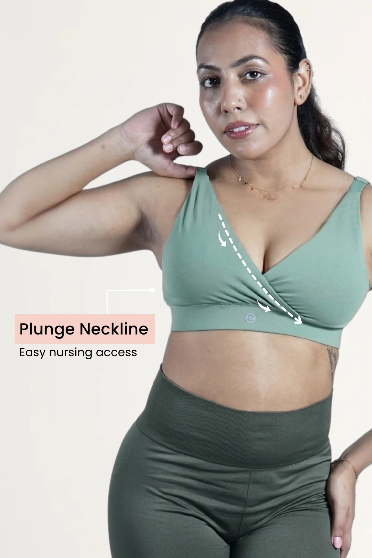 247 Extra Support Cotton Feeding Bra with Adjuster - Medium Green - Image 3