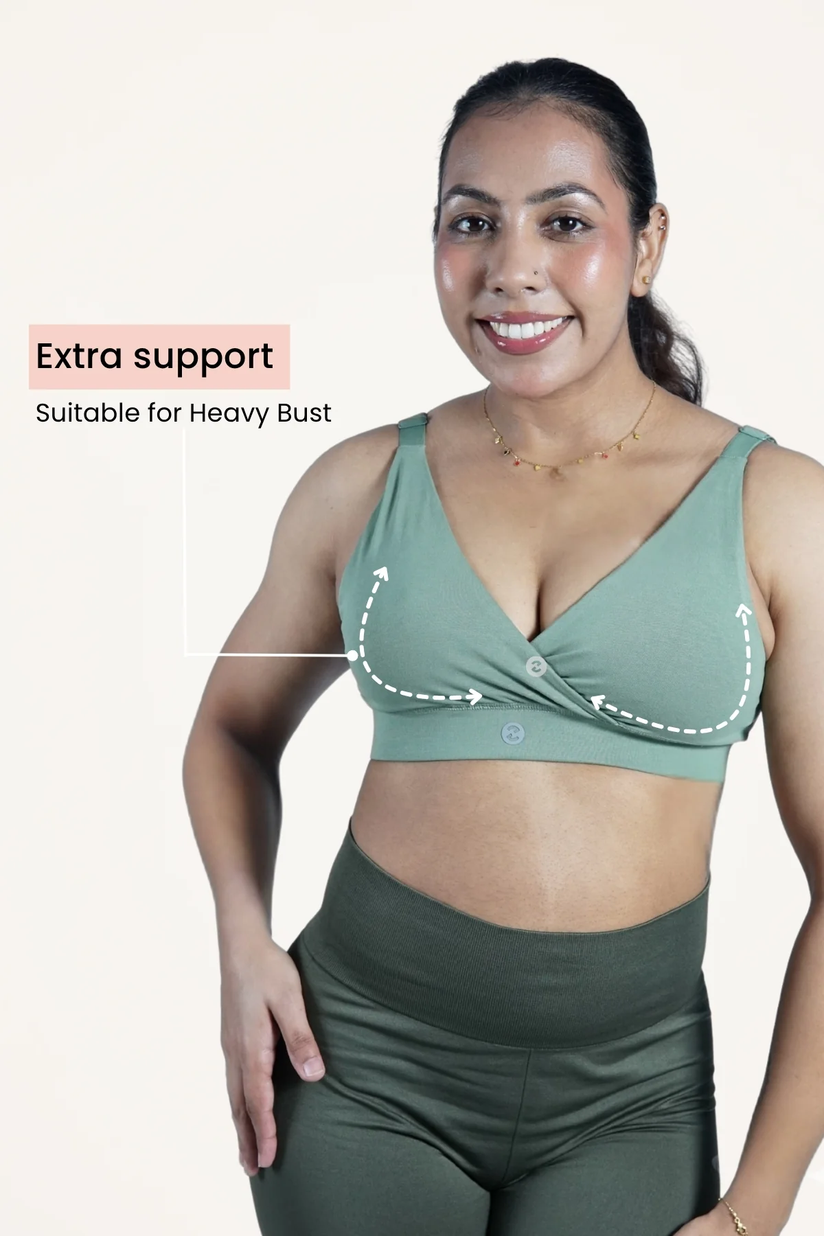 247 Extra Support Cotton Feeding Bra with Adjuster - Medium Green - Image 5