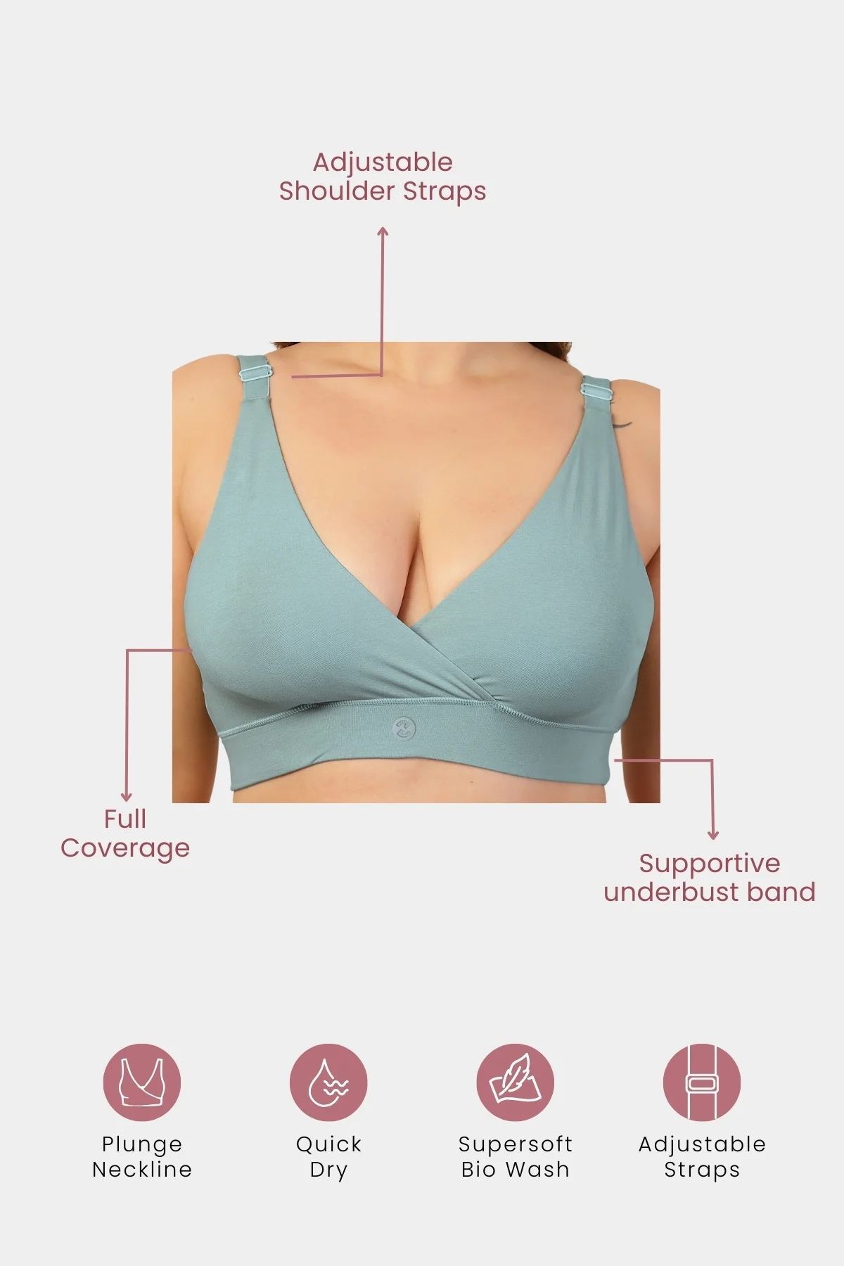 247 Extra Support Cotton Feeding Bra with Adjuster - Mint - Image 2