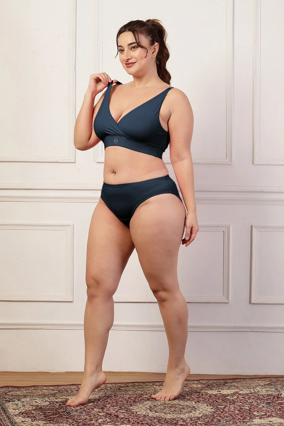 247 Extra Support Cotton Feeding Bra with Adjuster - Navy Blue - Image 12