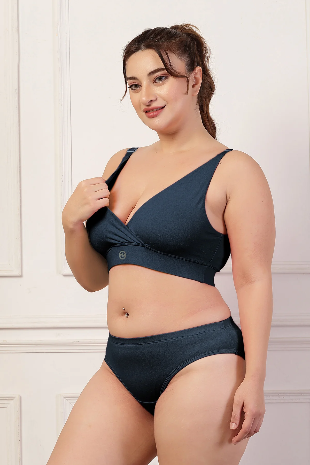 247 Extra Support Cotton Feeding Bra with Adjuster - Navy Blue - Image 6