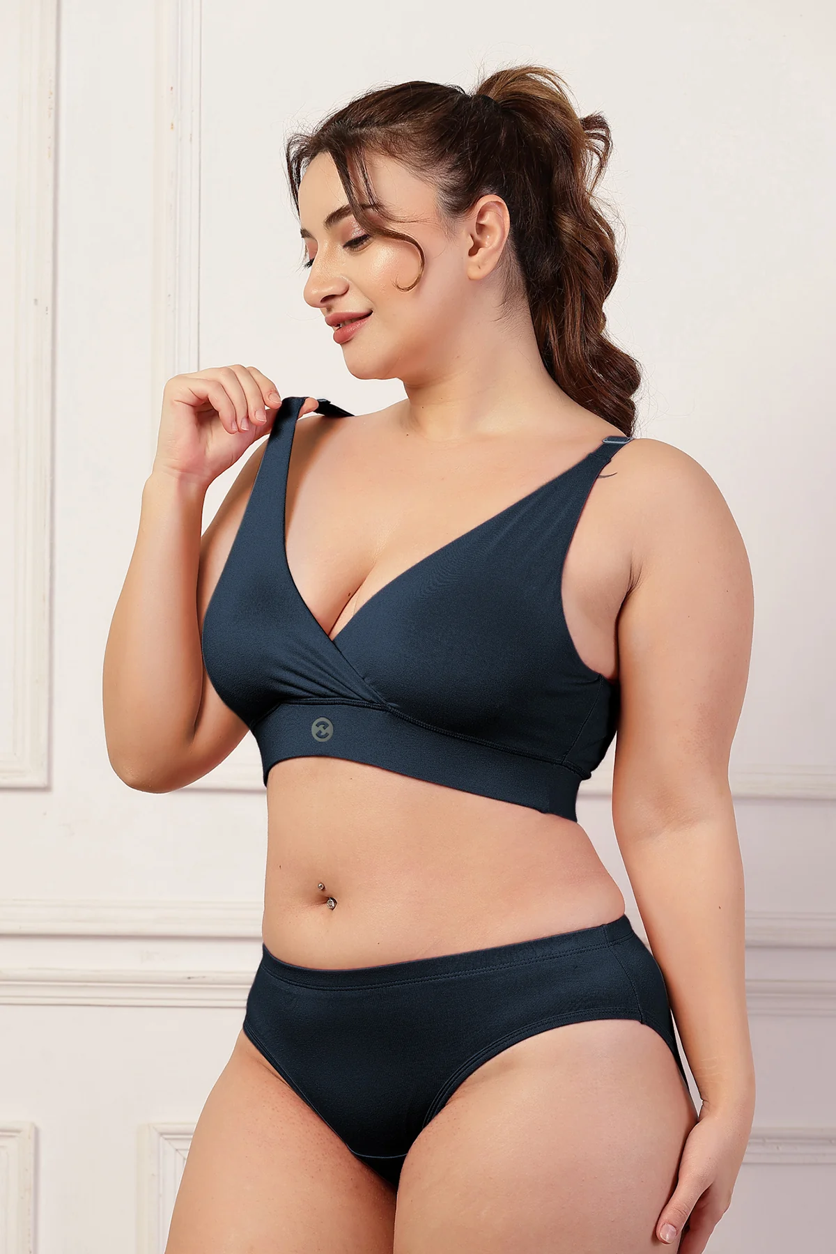 247 Extra Support Cotton Feeding Bra with Adjuster - Navy Blue - Image 9