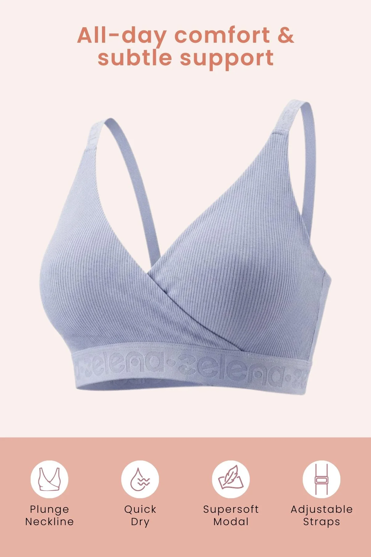 Zena Fine-Rib Bra - Soft Blue - Image 2