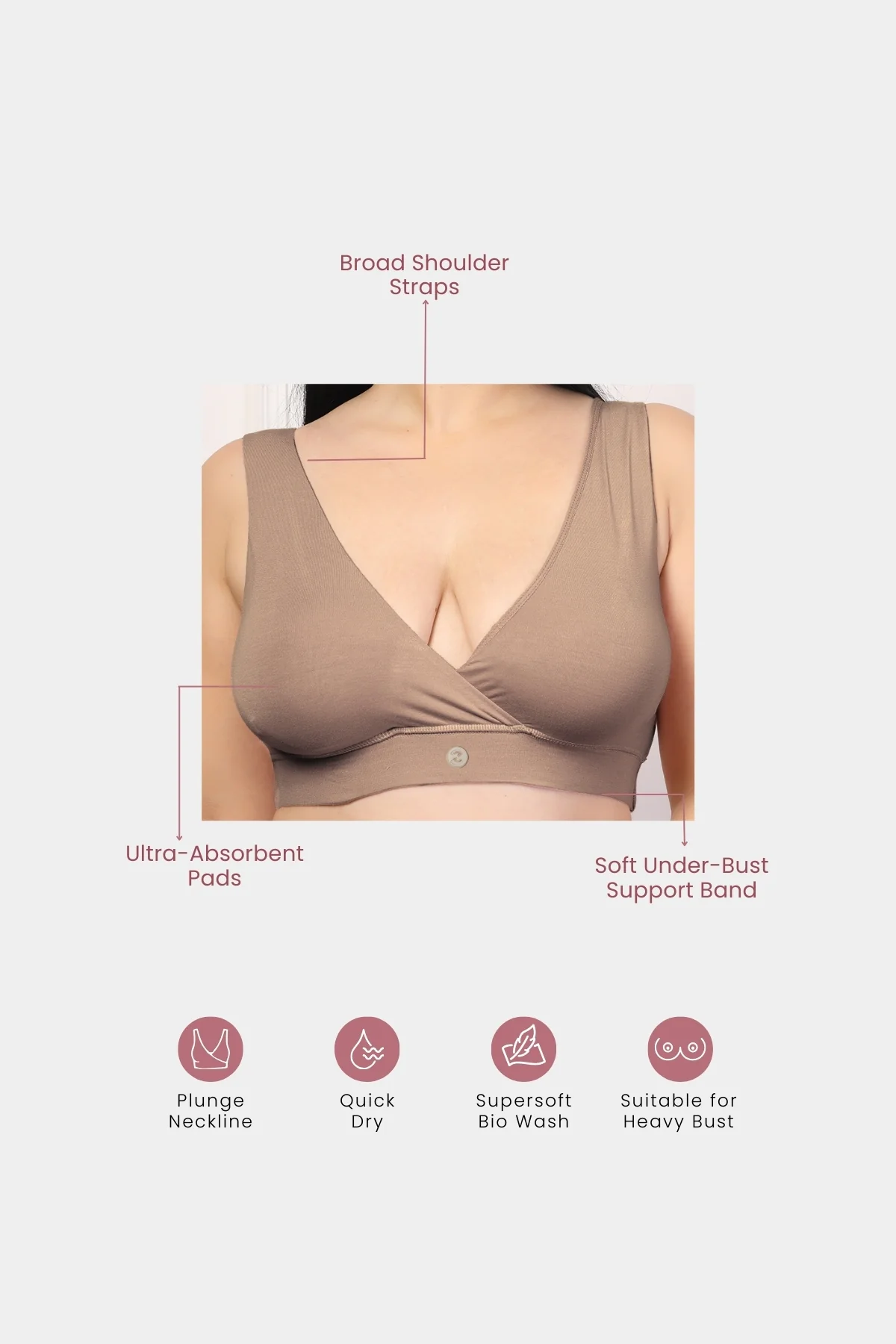 247 (Upgraded) Light Coco Modal Padded Maternity Feeding Bra - Image 2