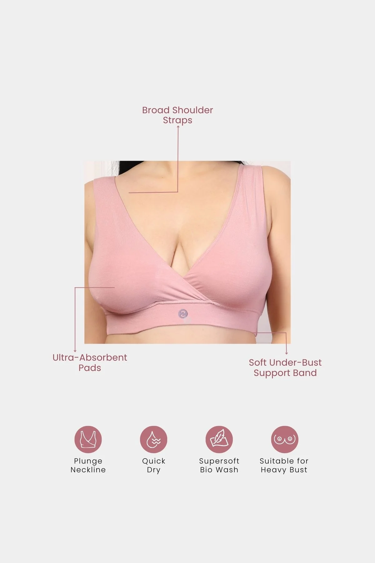 247 (Upgraded) Light Pink Modal Padded Maternity Feeding Bra - Image 2