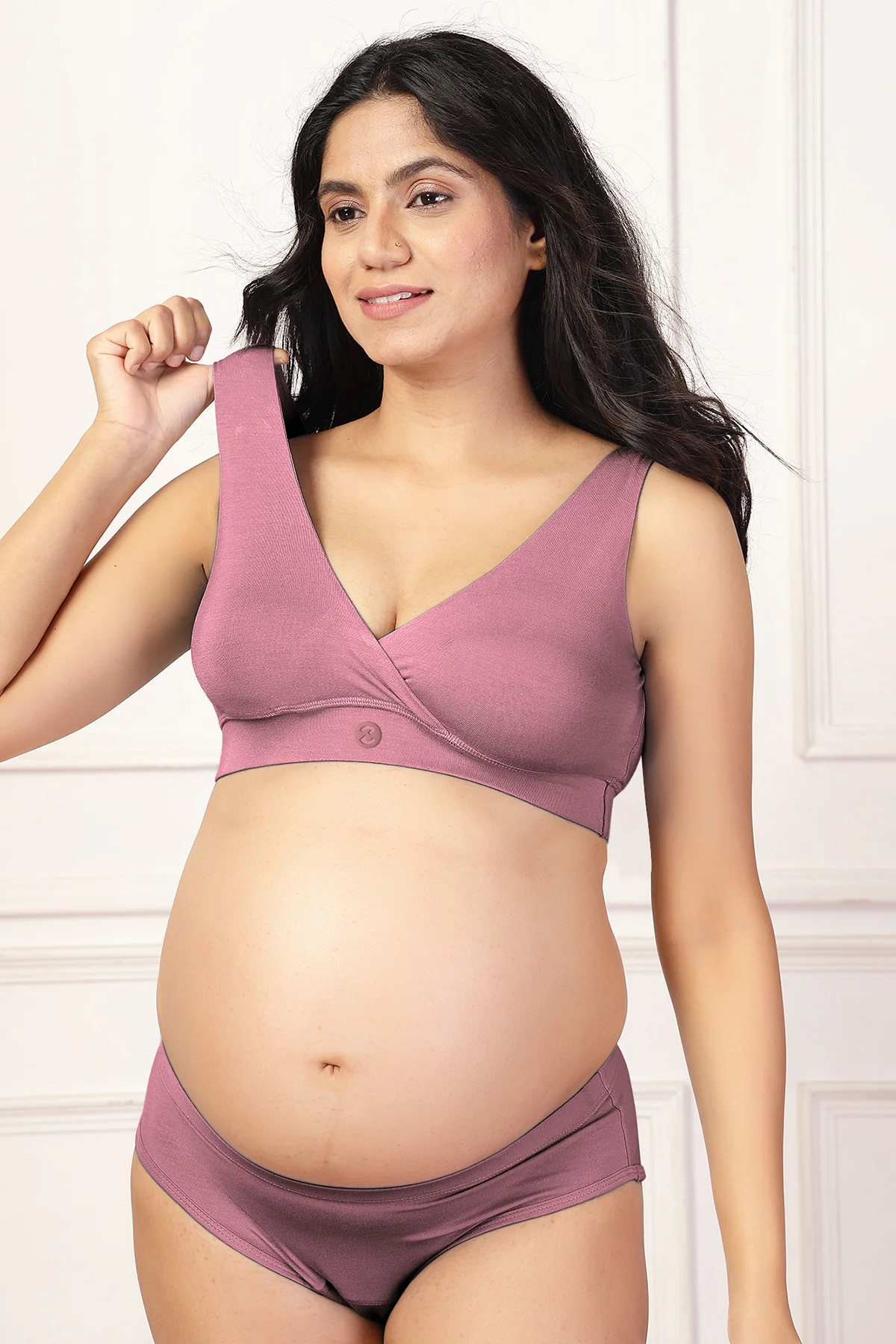 247 (Upgraded) Modal Pack of 3 Padded Maternity Feeding Bra (Navy, Dark Skin, Plumwine) - Image 3