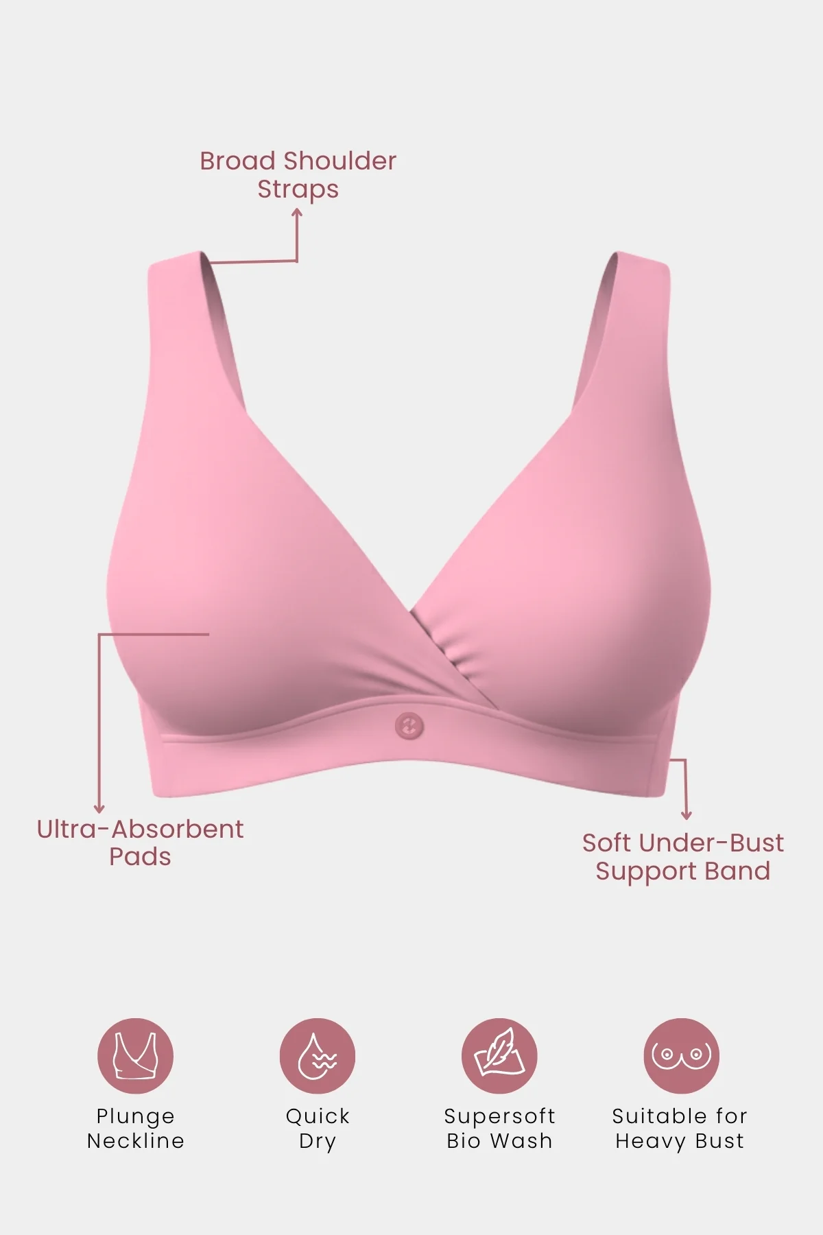 247 (Upgraded) Light Pink Modal Padded Maternity Feeding Bra - Image 2