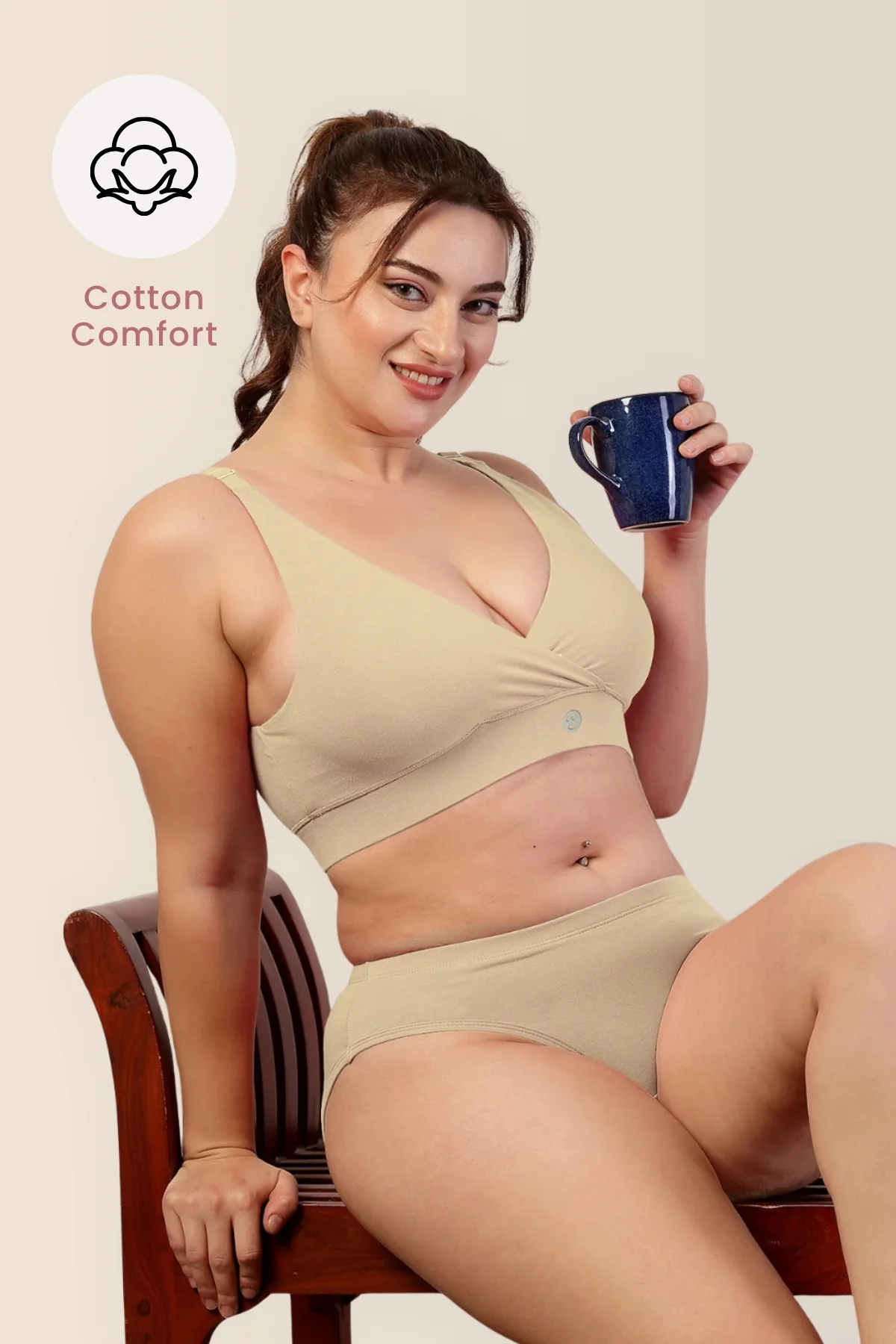 247 Pack of 2 Extra Support Cotton Feeding Bra (Brown, Skin) - Image 10