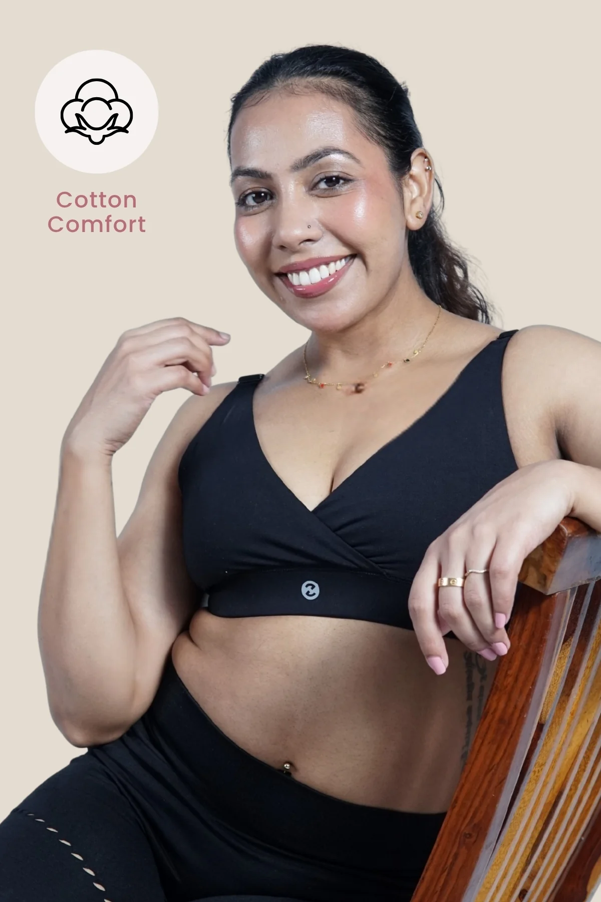 247 Pack Of 2 Extra Support Cotton Feeding Bra with Adjuster - (Black) - Image 7