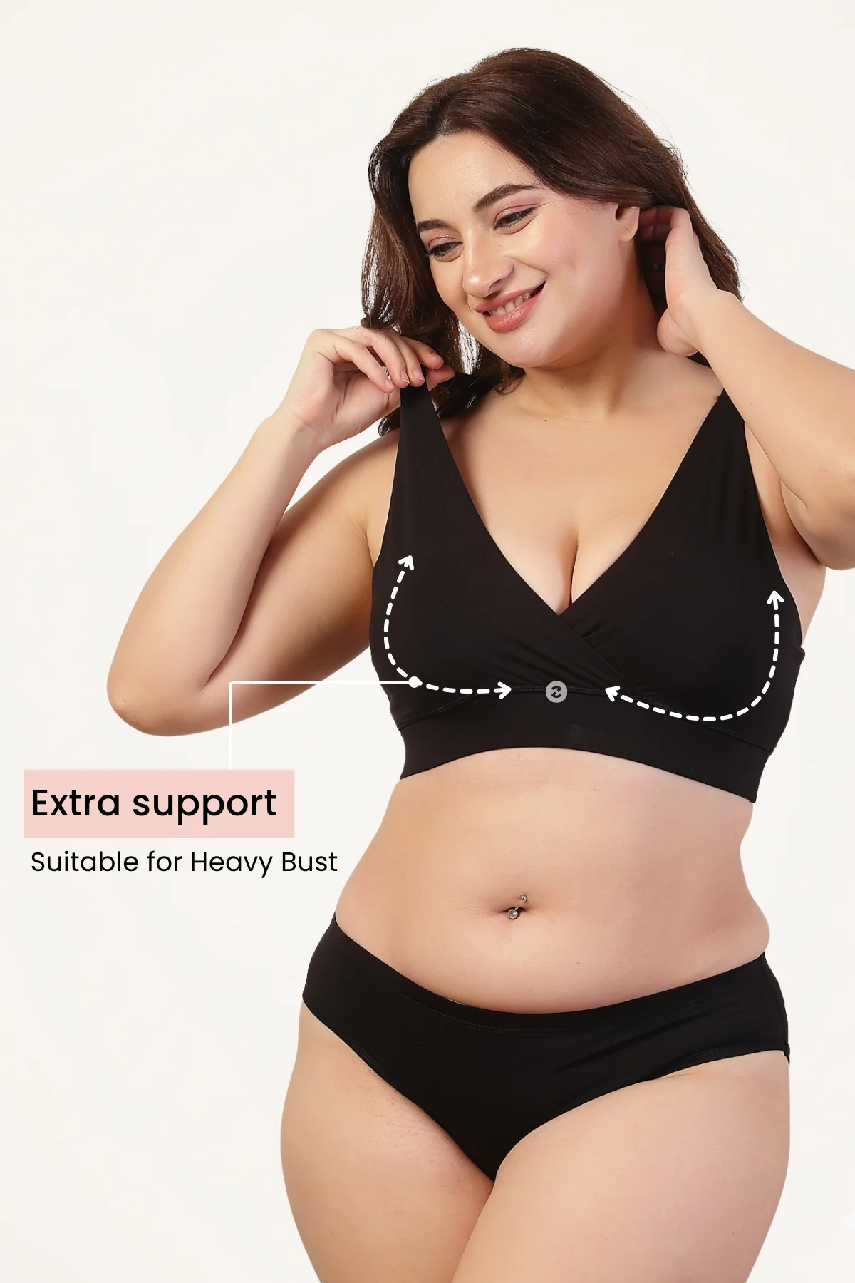 247 Pack Of 2 Extra Support Cotton Feeding Bra with Adjuster - (Black) - Image 6