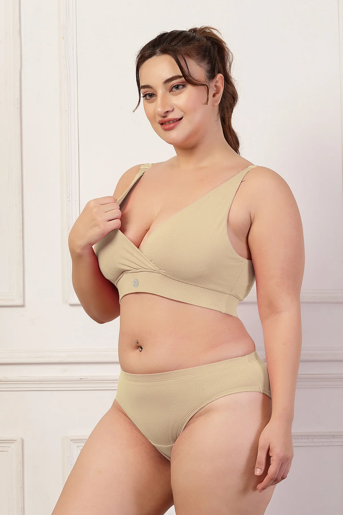 247 Pack Of 2 Extra Support Cotton Feeding Bra with Adjuster - (Navy, Skin) - Image 7