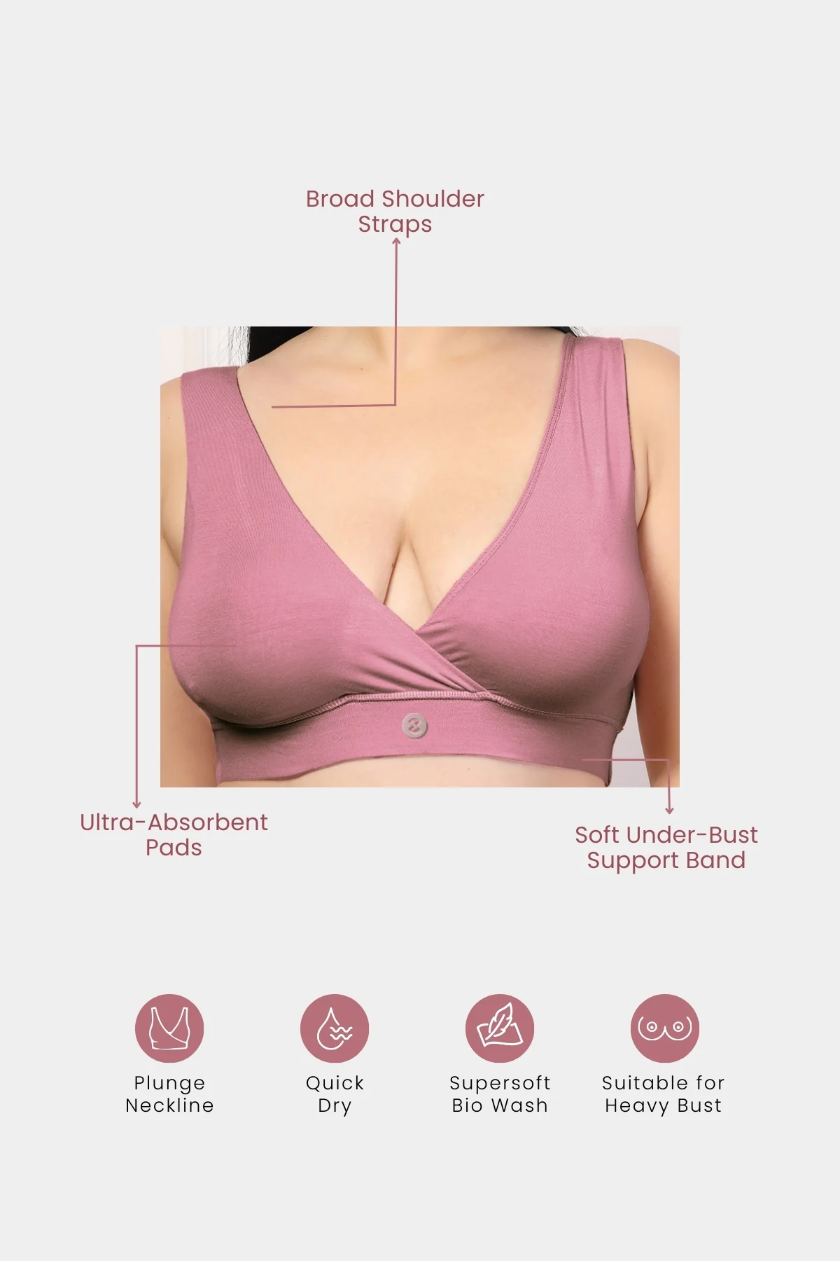 247 (Upgraded) Plumwine Modal Padded Maternity Feeding Bra - Image 2