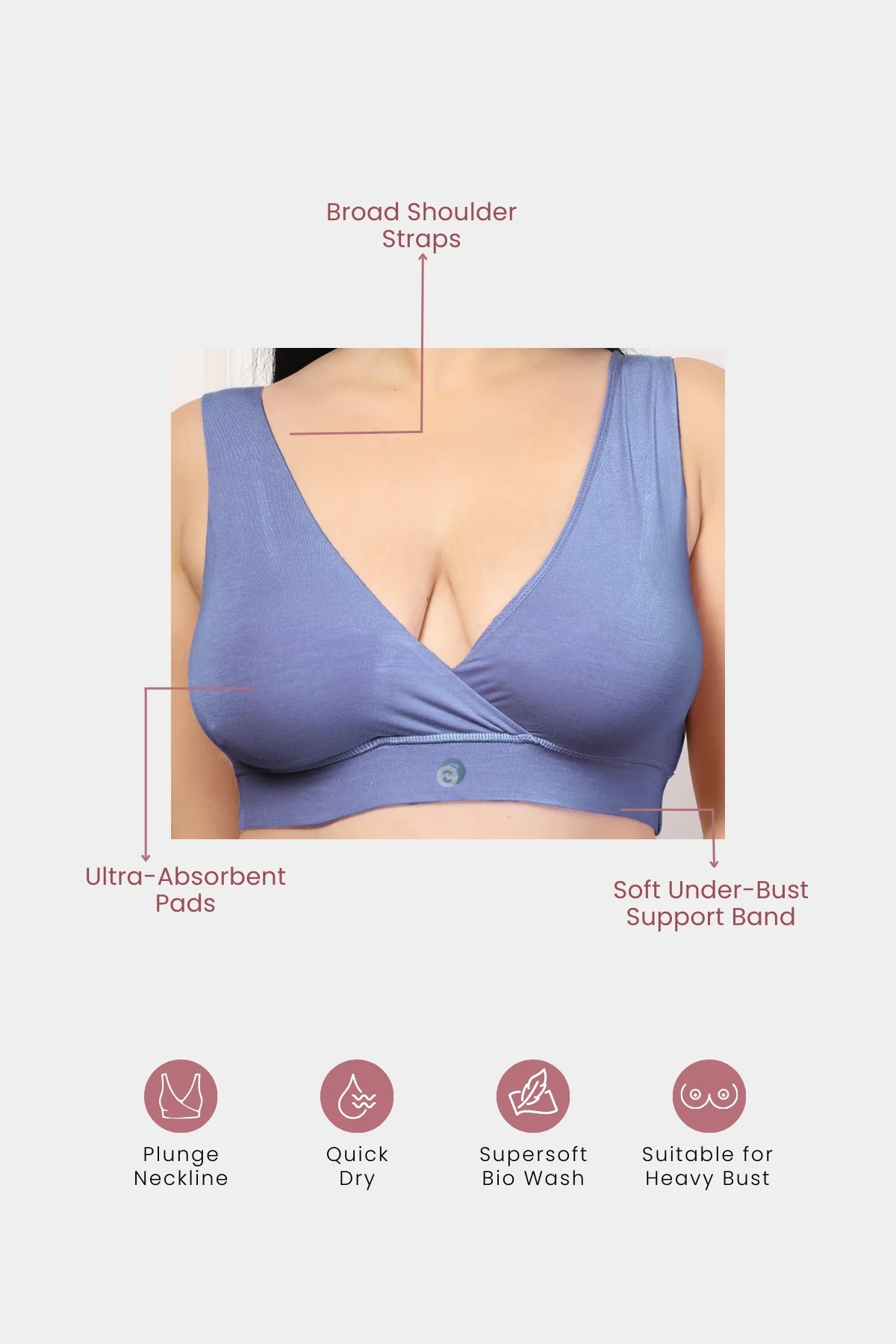 247 (Upgraded) Royal Blue Modal Padded Maternity Feeding Bra - Image 2
