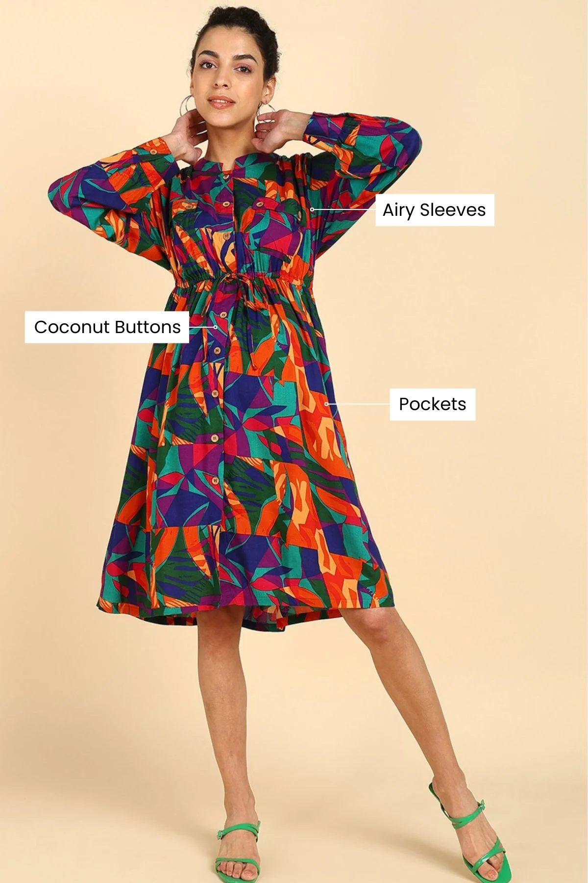 Abstract Tropical Leaf Viscose Rayon Zipless Maternity Dress - Image 3