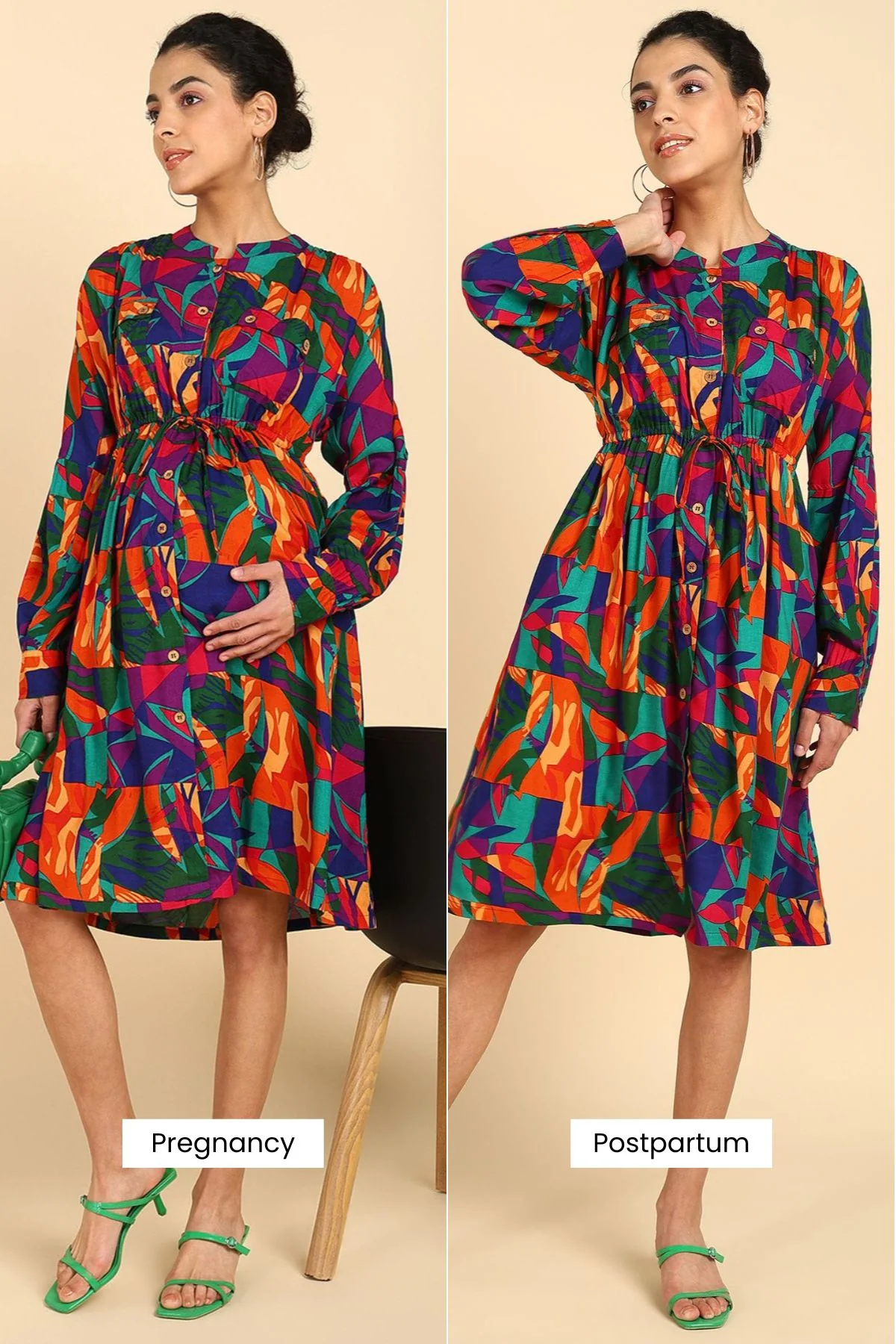 Abstract Tropical Leaf Viscose Rayon Zipless Maternity Dress - Image 4