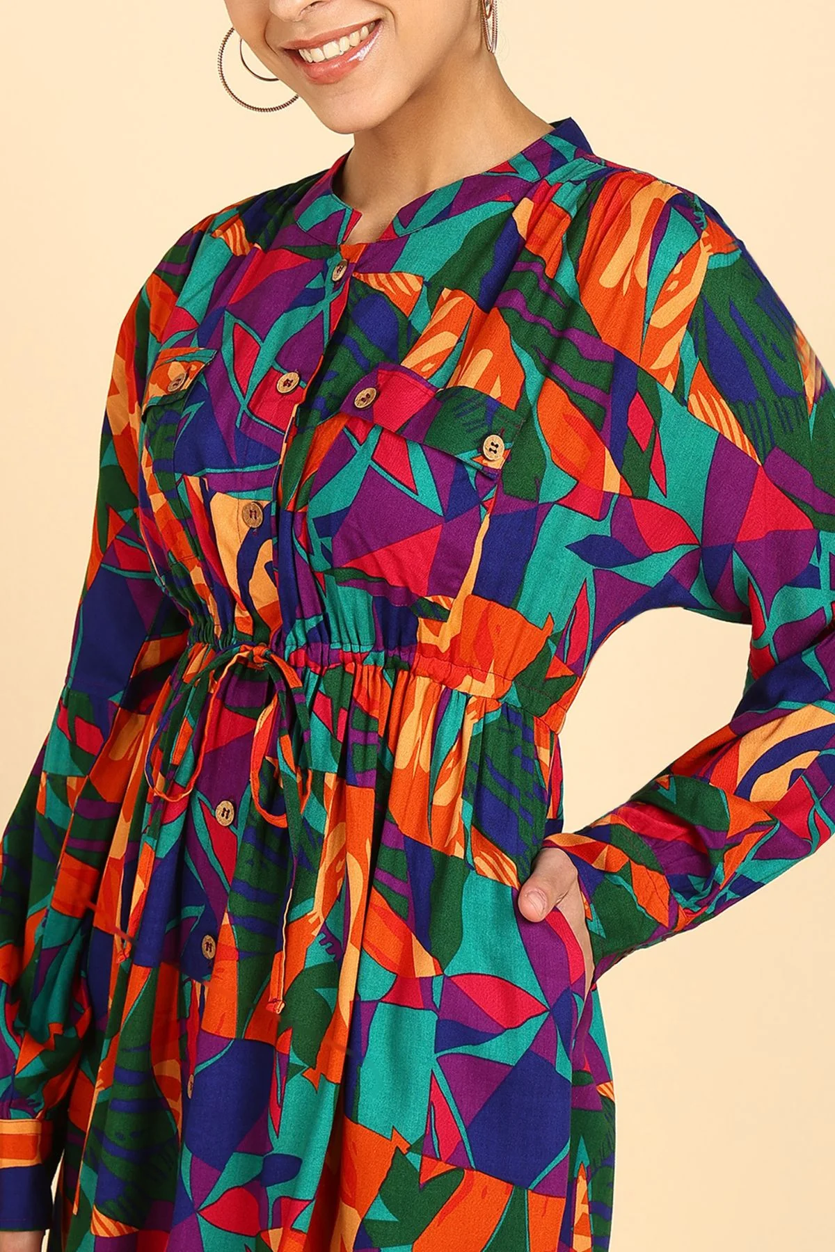 Abstract Tropical Leaf Viscose Rayon Zipless Maternity Dress - Image 5