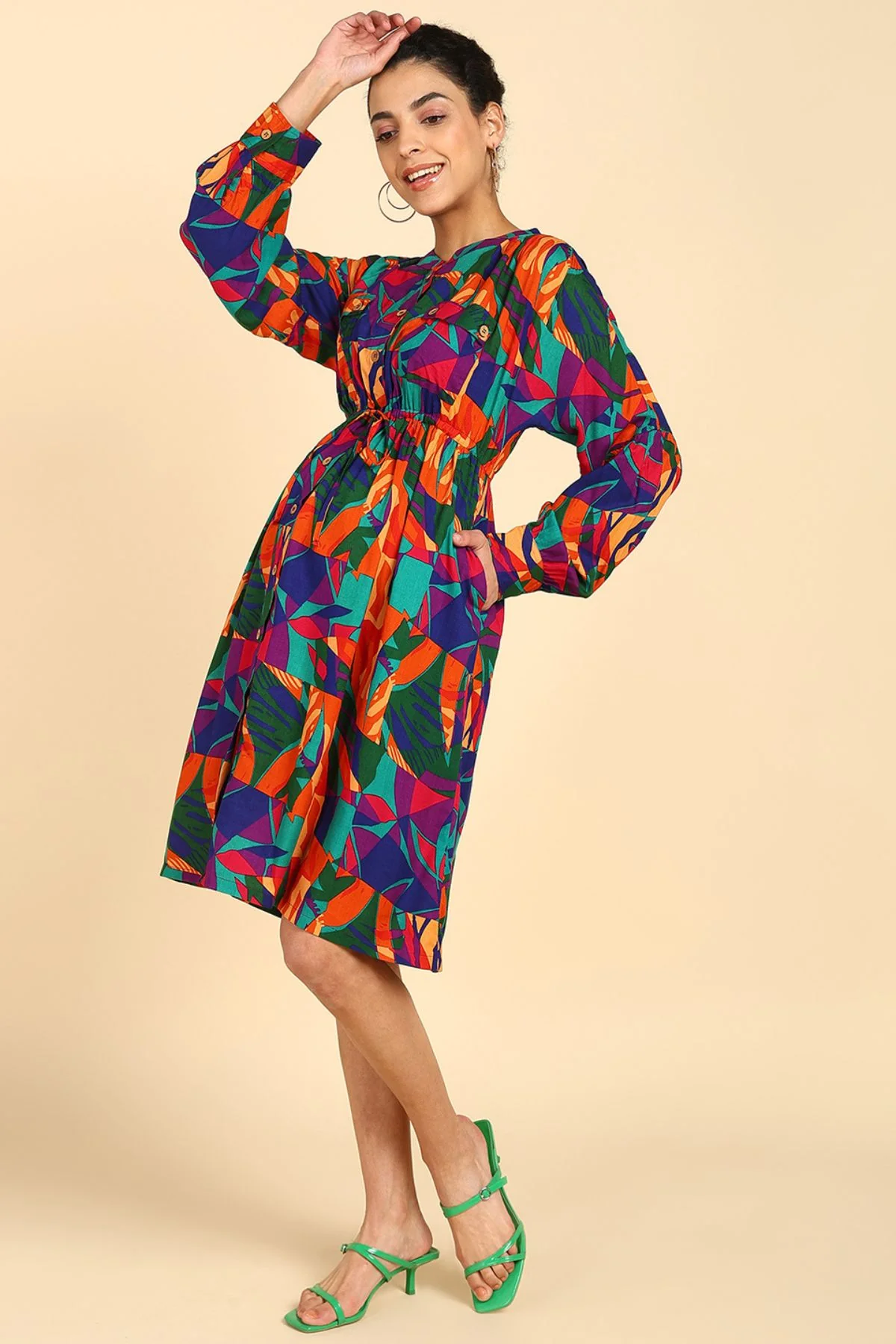 Abstract Tropical Leaf Viscose Rayon Zipless Maternity Dress - Image 8