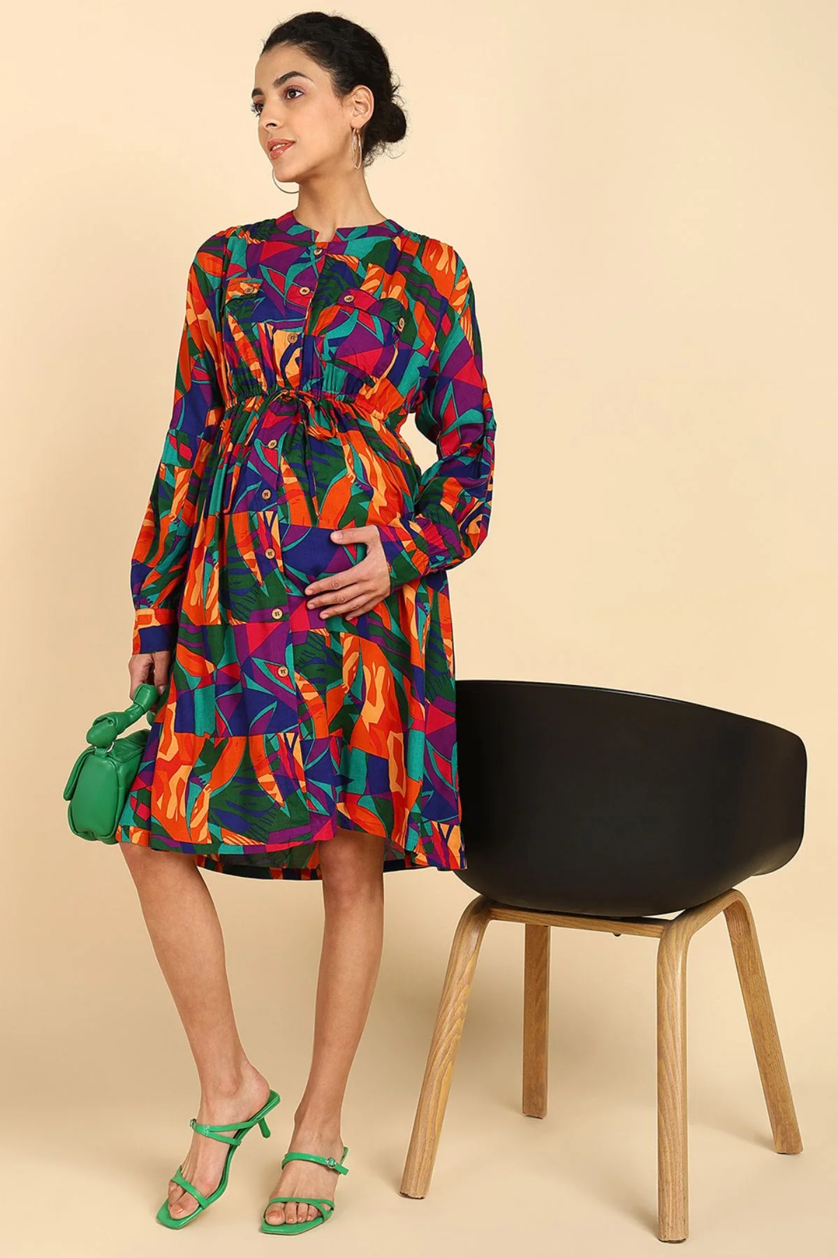 Abstract Tropical Leaf Viscose Rayon Zipless Maternity Dress - Image 9