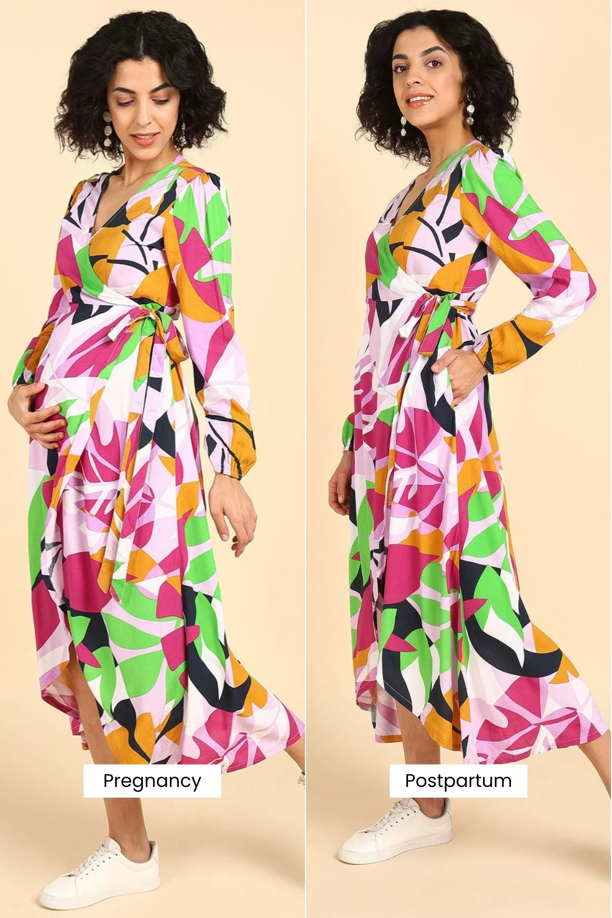 Abstract Tropical Petal-Shaped Rayon Maternity Dress - Image 10