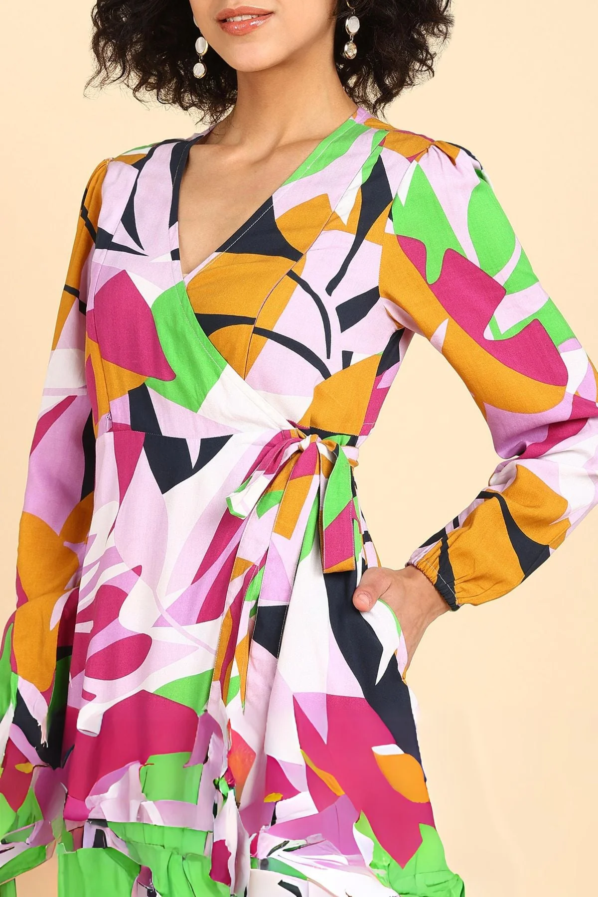 Abstract Tropical Petal-Shaped Rayon Maternity Dress - Image 12