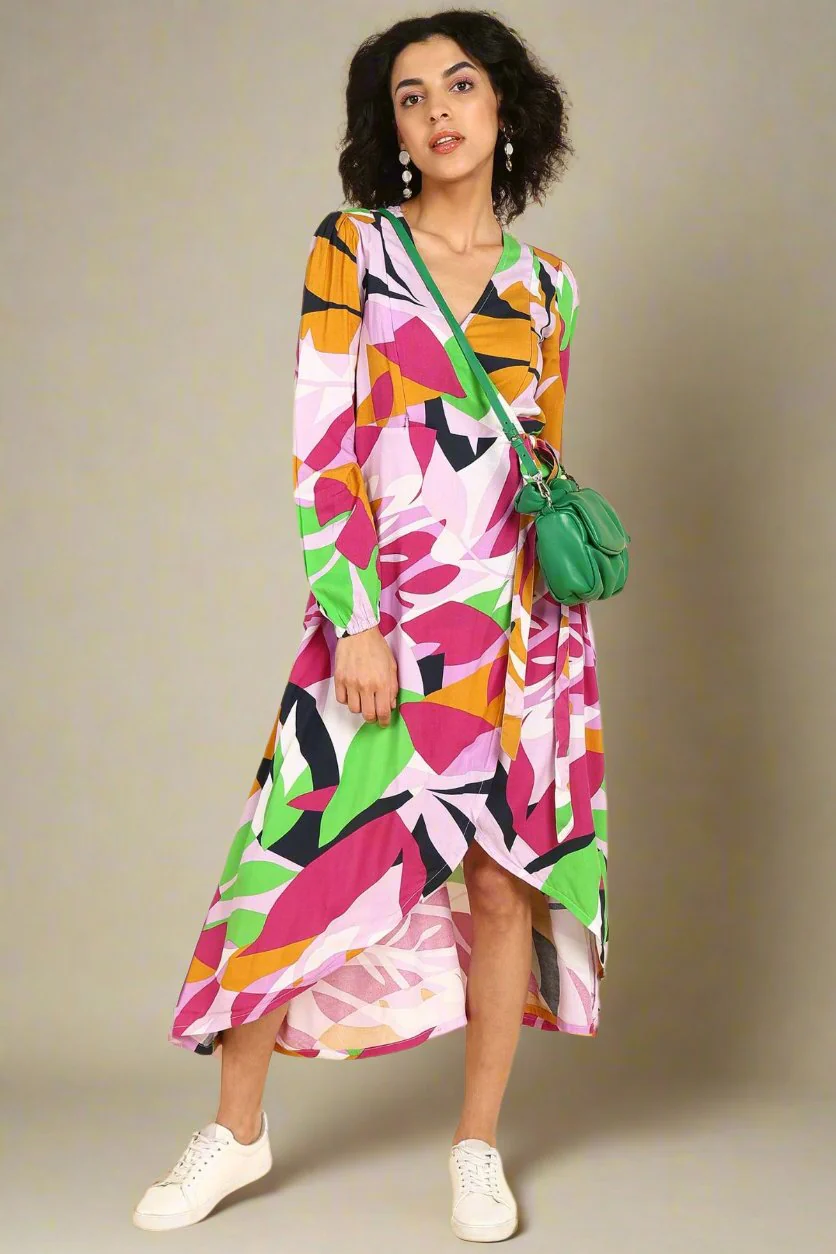 Abstract Tropical Petal-Shaped Rayon Maternity Dress - Image 13