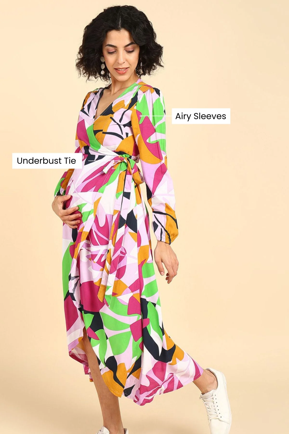 Abstract Tropical Petal-Shaped Rayon Maternity Dress - Image 5