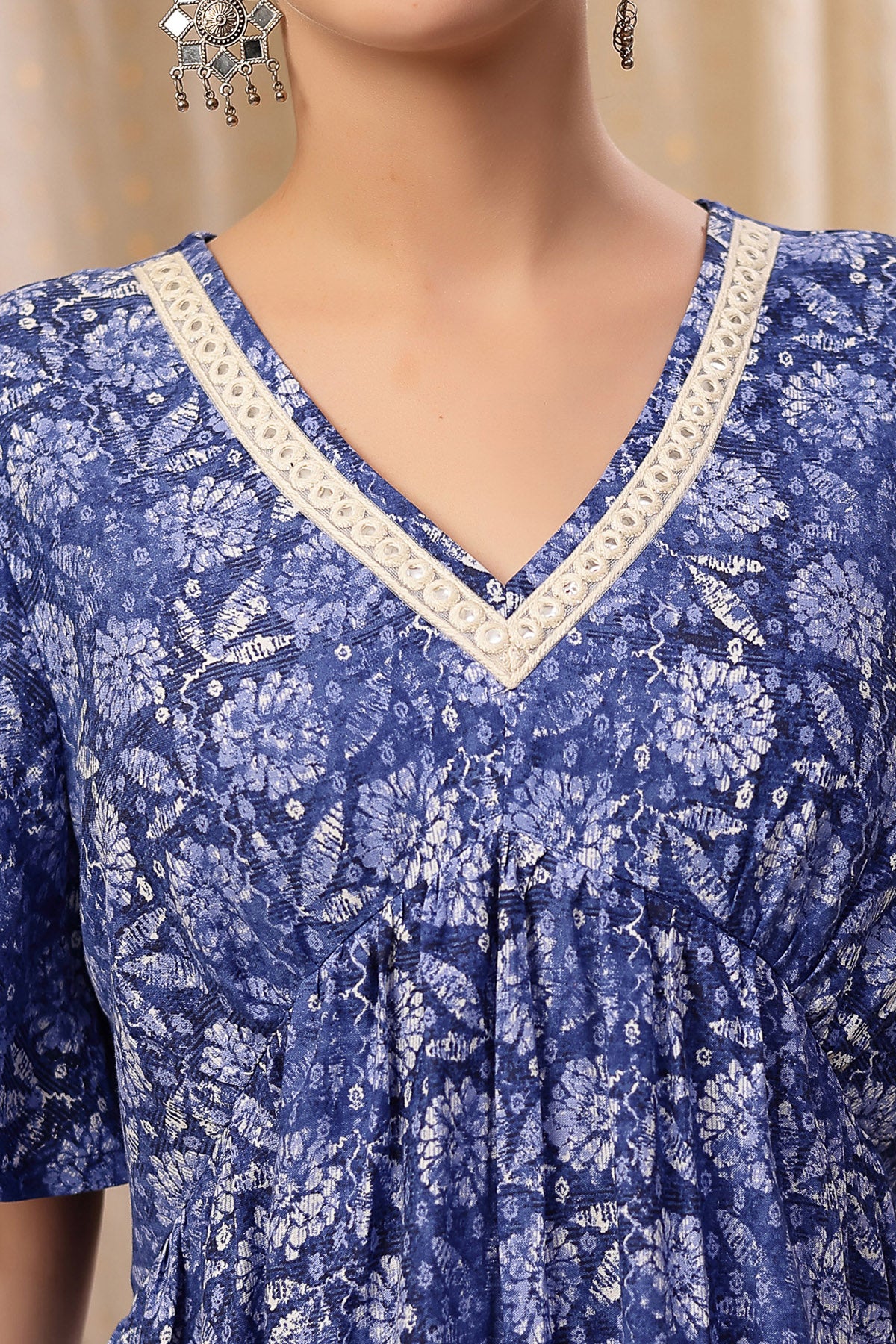 All Over Printed Concealed Zip Feeding Maternity Dress - Blue Floral - Image 6