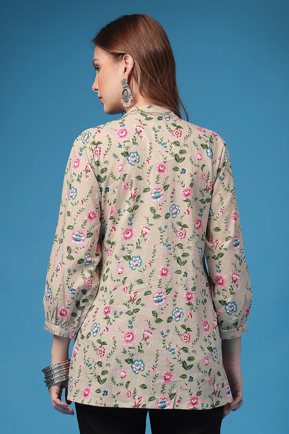 All Over Printed Zipless Feeding Pleated Top - Light Pink - Image 3