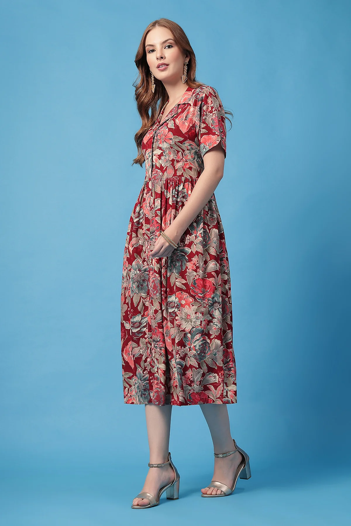 All Over Printed Zipless Feeding Shirt Dress - Multi - Image 5
