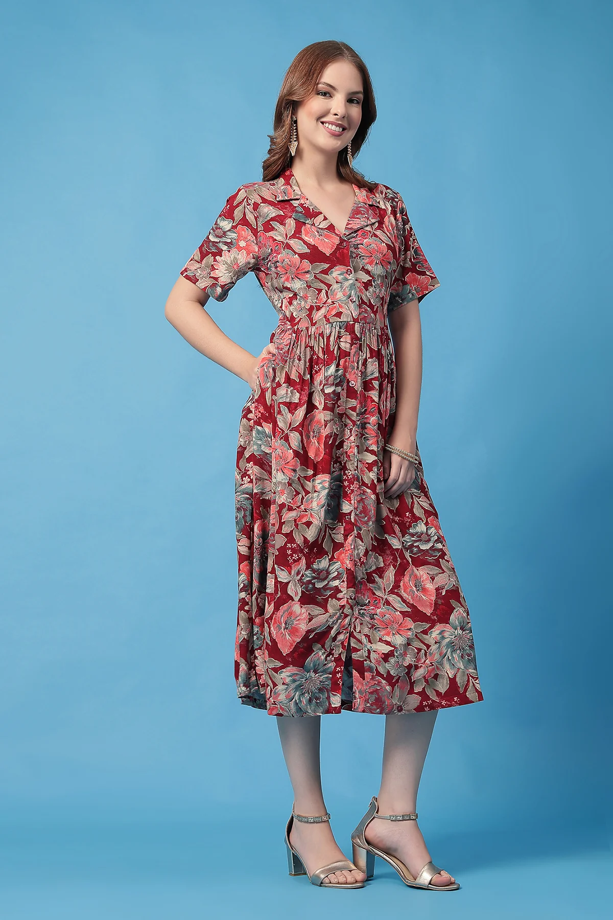 All Over Printed Zipless Feeding Shirt Dress - Multi - Image 6