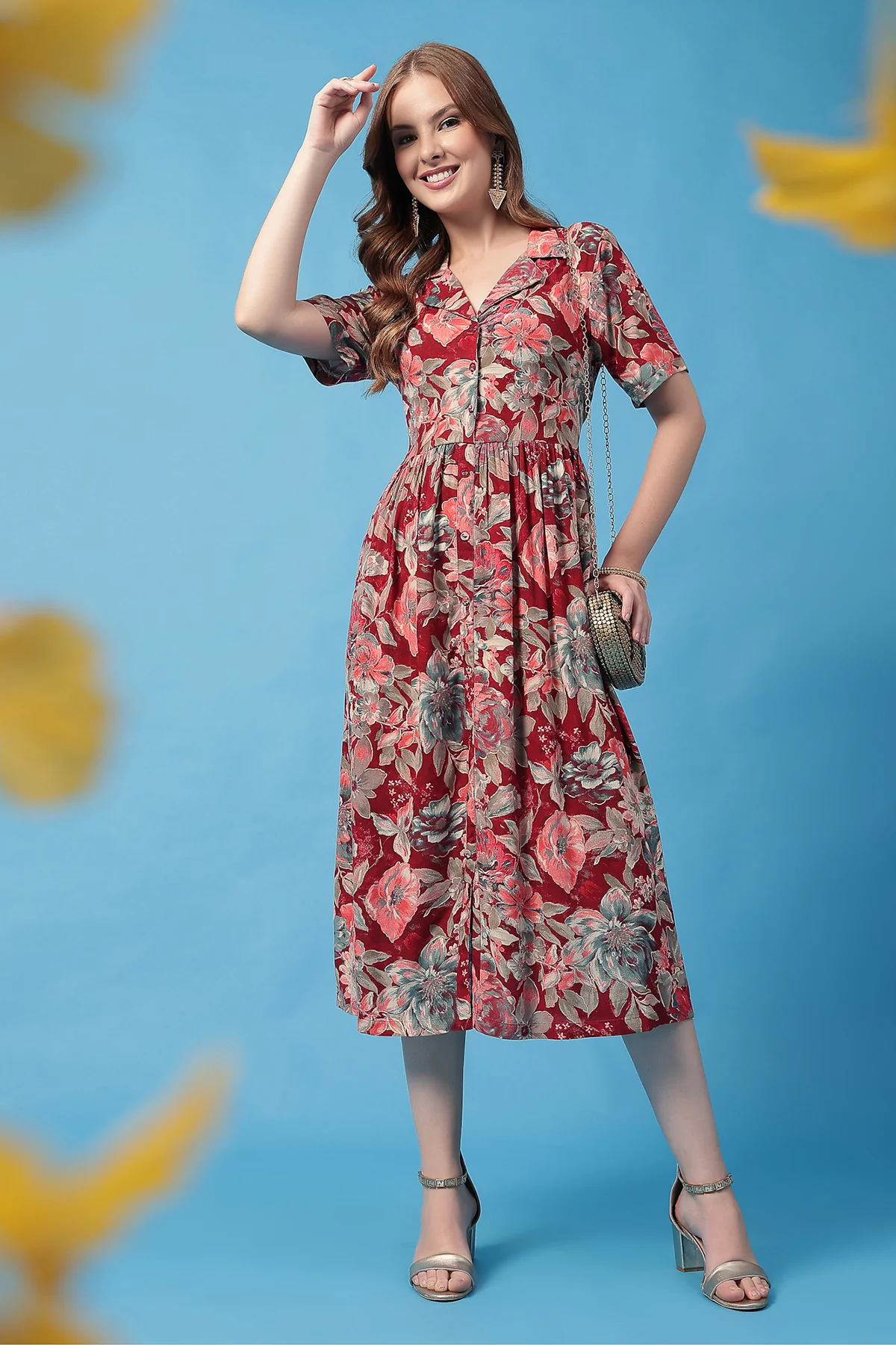 All Over Printed Zipless Feeding Shirt Dress - Multi - Image 7