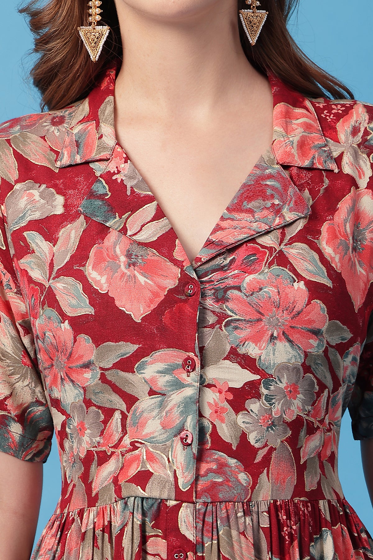 All Over Printed Zipless Feeding Shirt Dress - Multi - Image 8