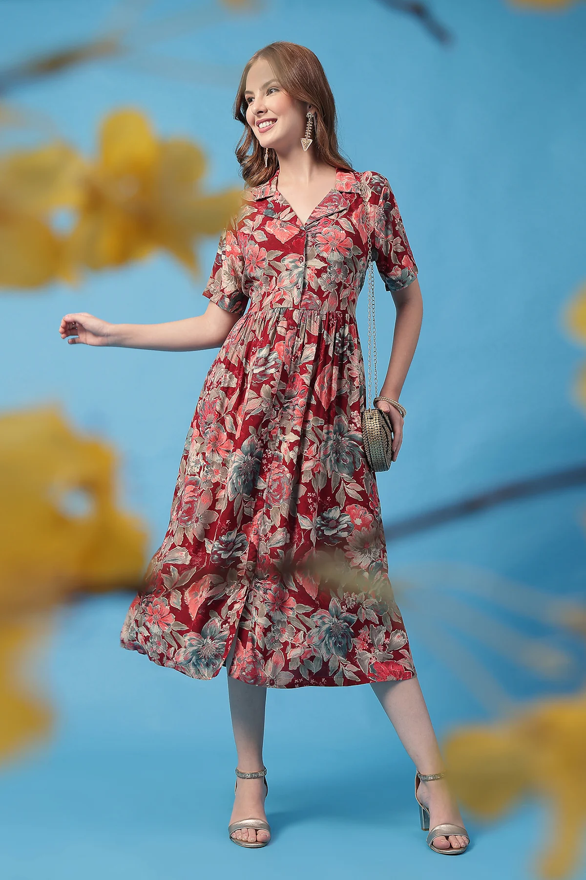 All Over Printed Zipless Feeding Shirt Dress - Multi - Image 9