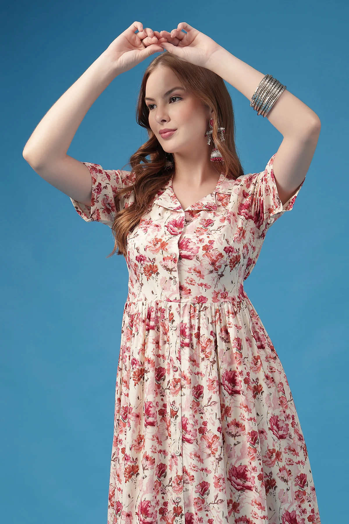 All Over Printed Zipless Feeding Shirt Dress - Off White - Image 10