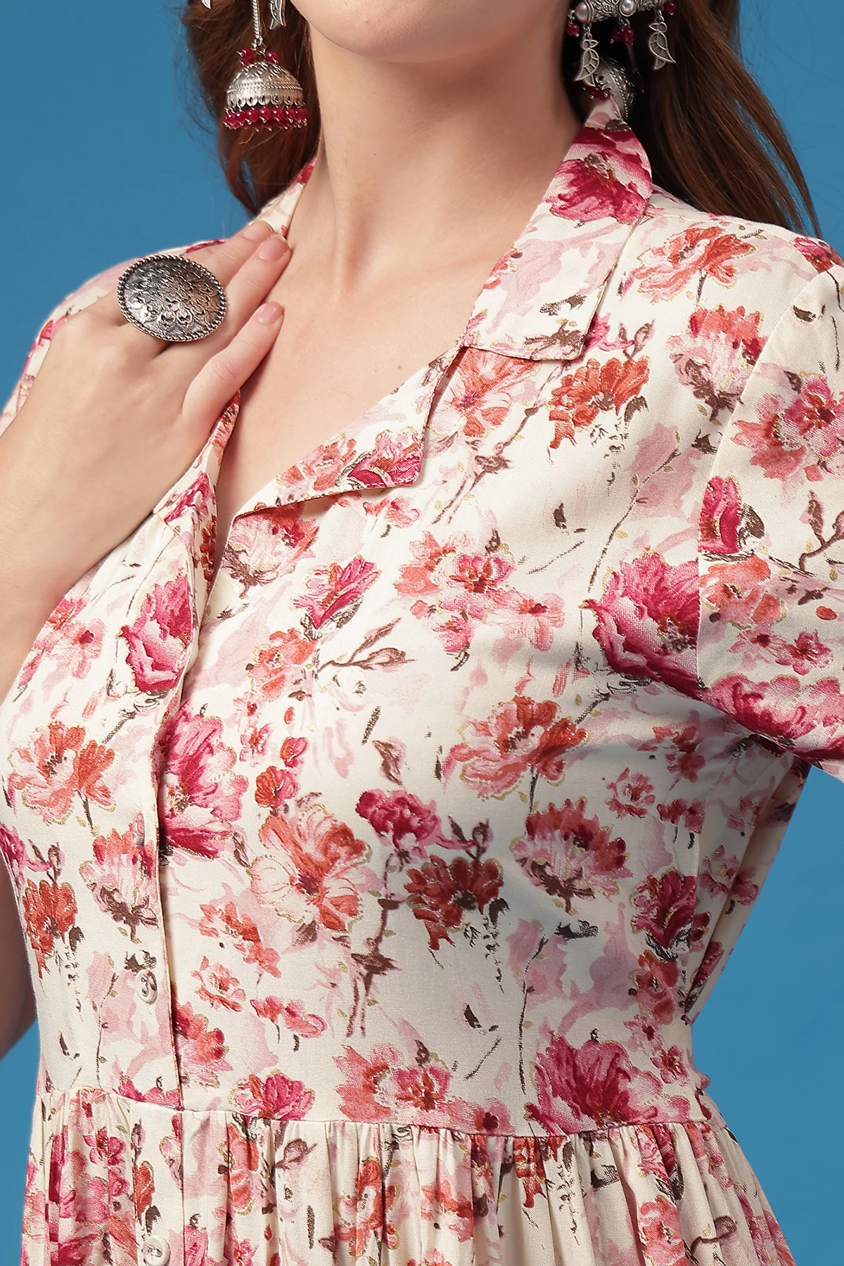 All Over Printed Zipless Feeding Shirt Dress - Off White - Image 2