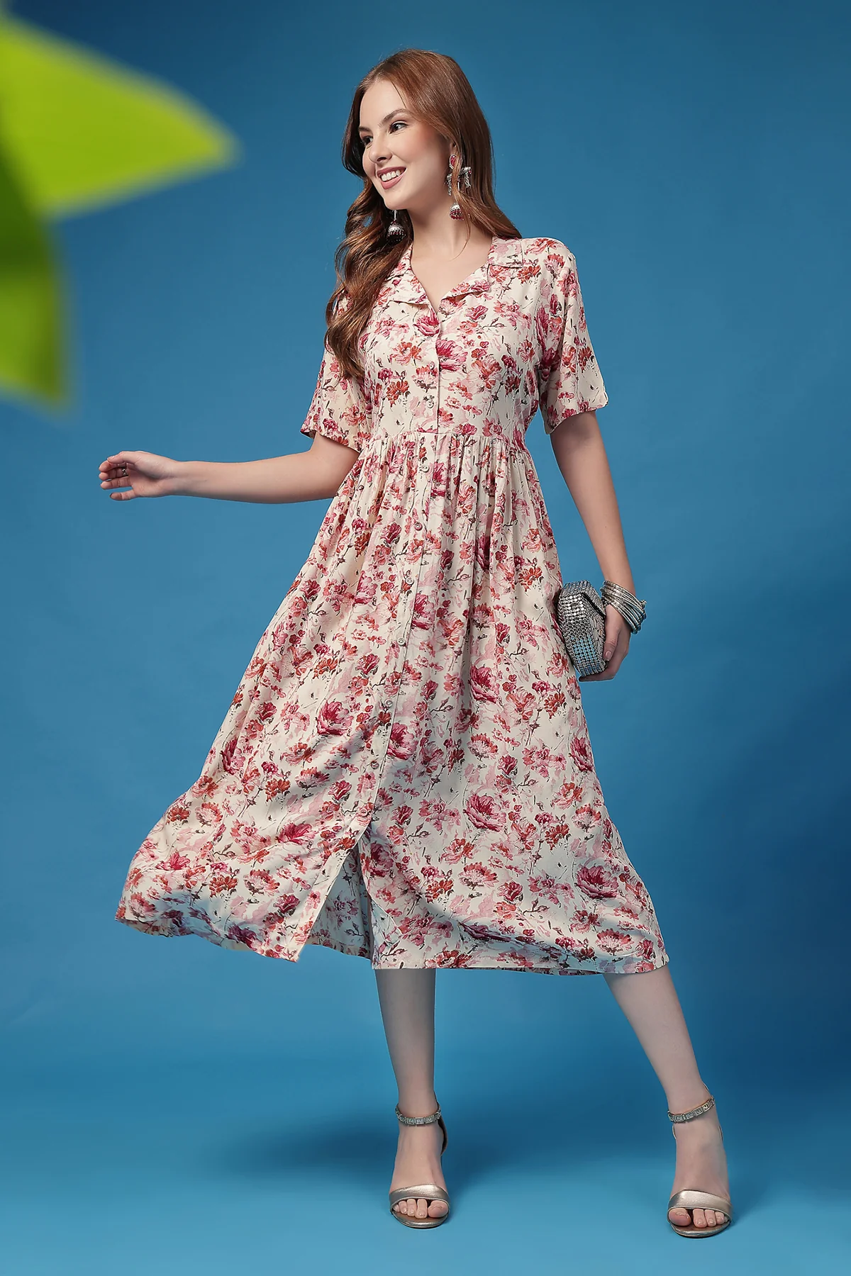 All Over Printed Zipless Feeding Shirt Dress - Off White - Image 8