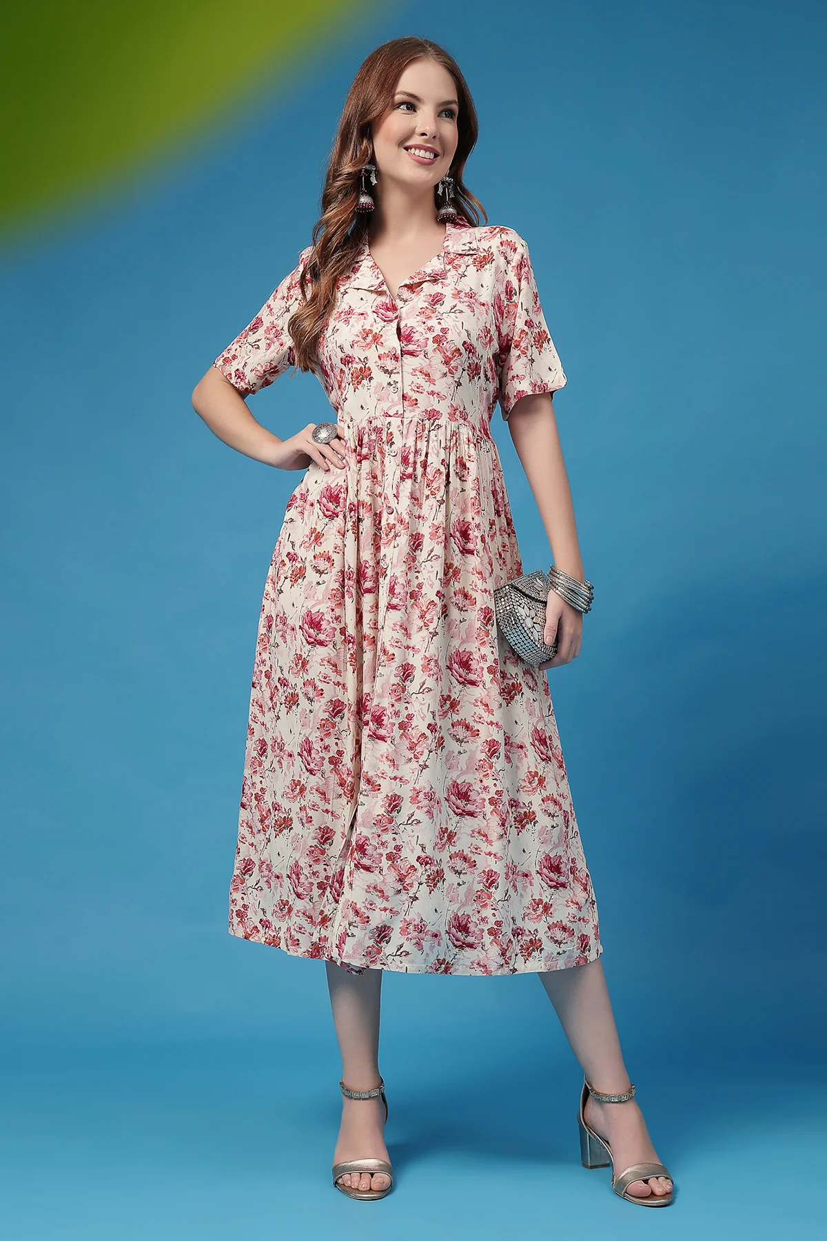 All Over Printed Zipless Feeding Shirt Dress - Off White - Image 9