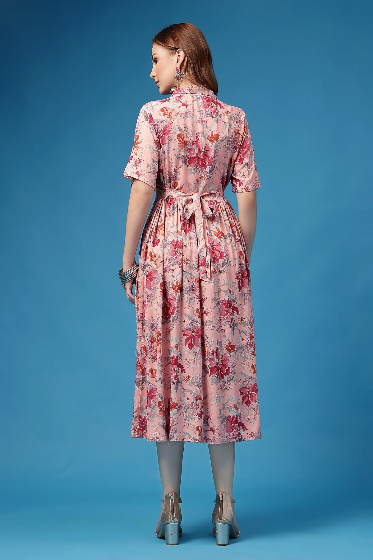 All Over Printed Zipless Feeding Shirt Dress - Pink - Image 3
