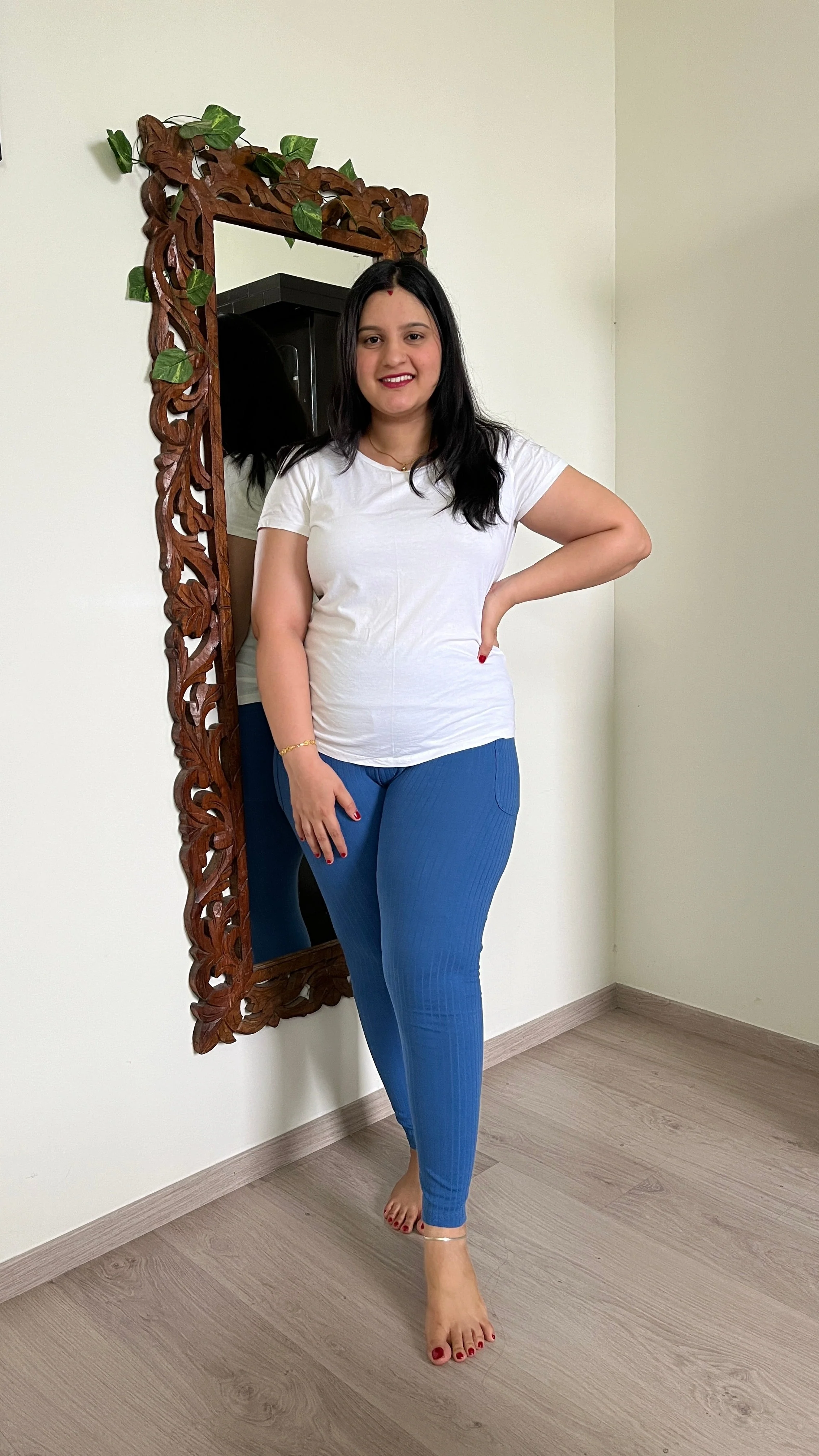All Over Ribbed Cotton Blue Mom Legging - Image 12