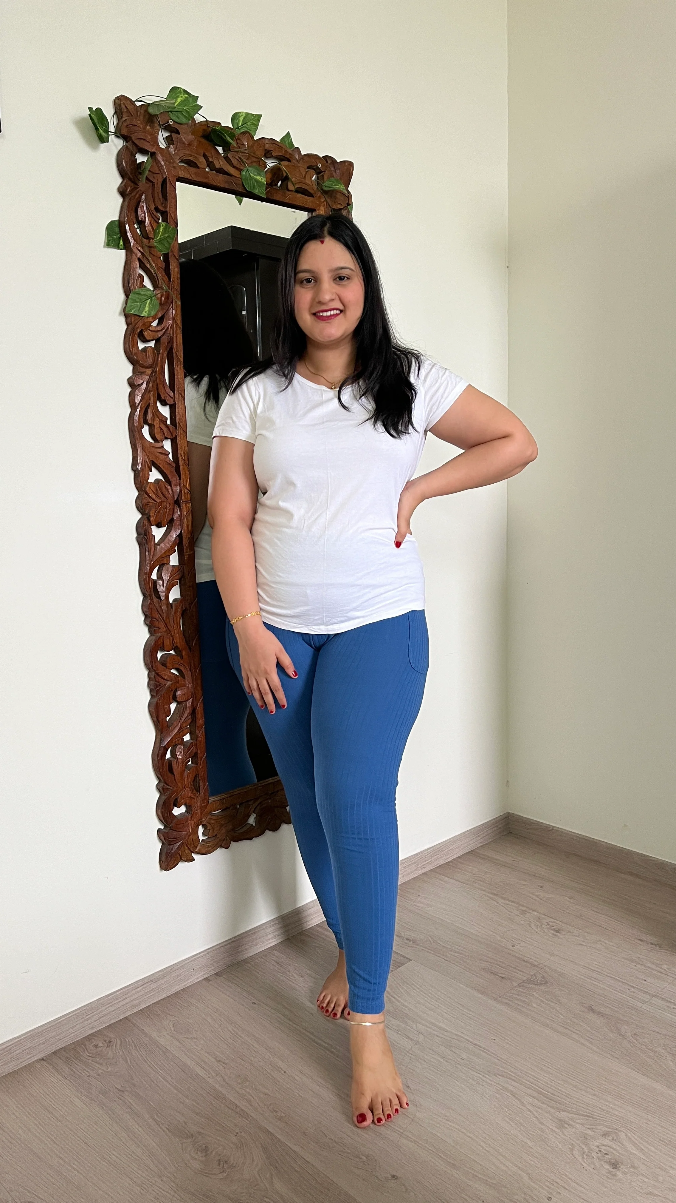 All Over Ribbed Cotton Blue Mom Legging - Image 3