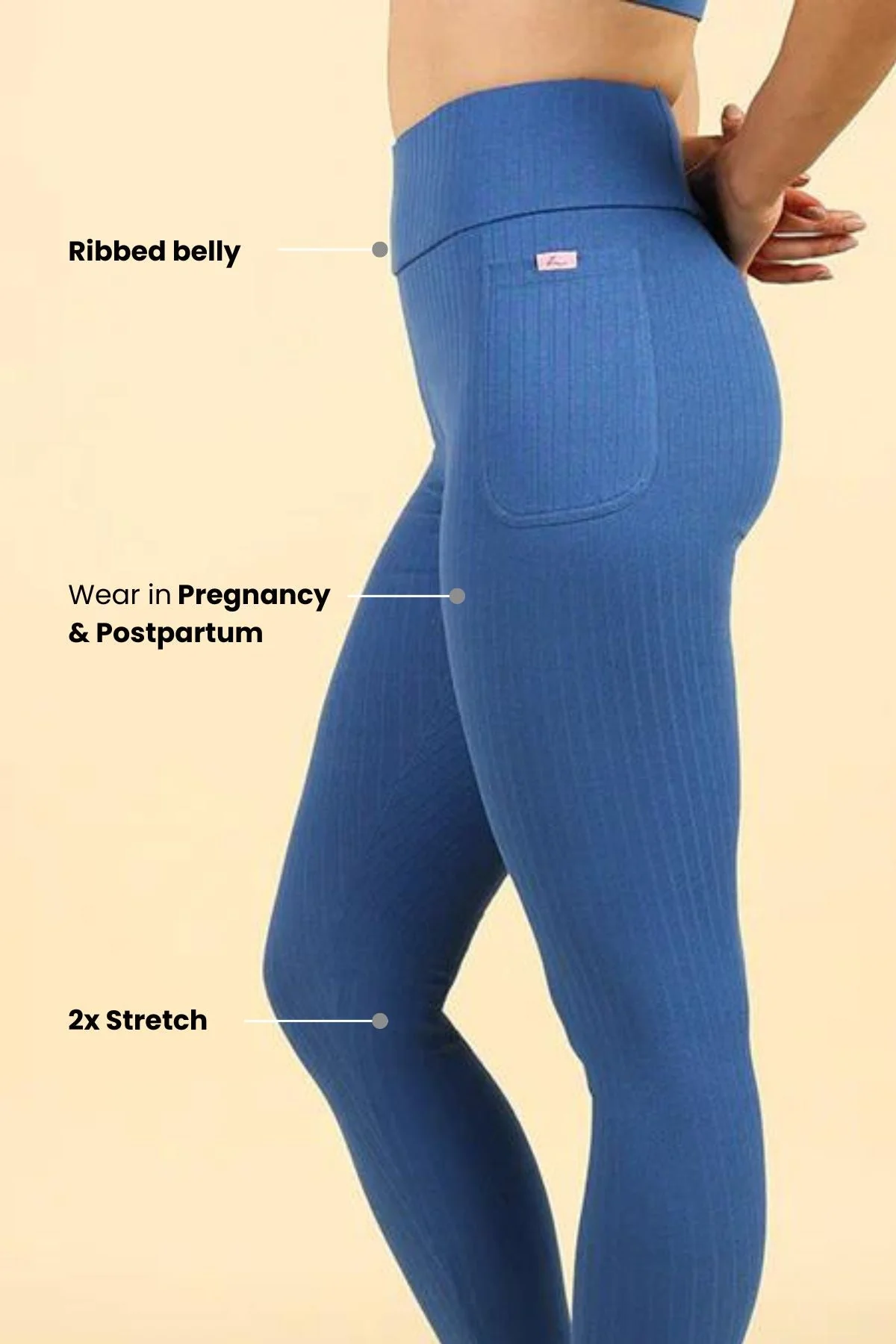 All Over Ribbed Cotton Blue Mom Legging - Image 4