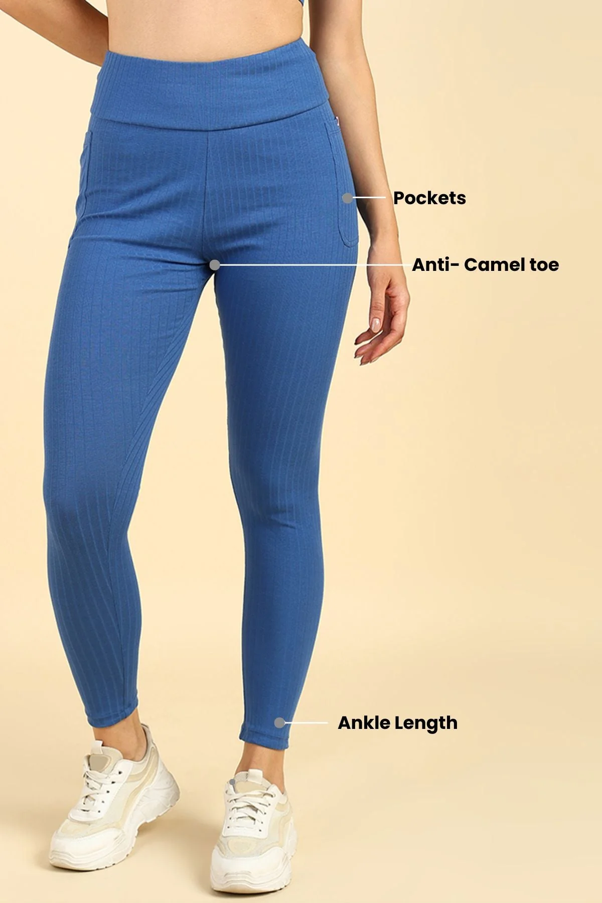 All Over Ribbed Cotton Blue Mom Legging - Image 5