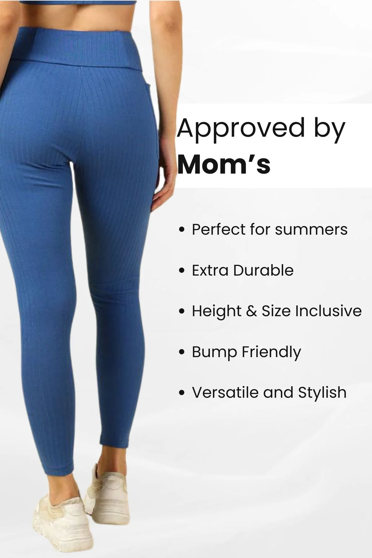 All Over Ribbed Cotton Blue Mom Legging - Image 6